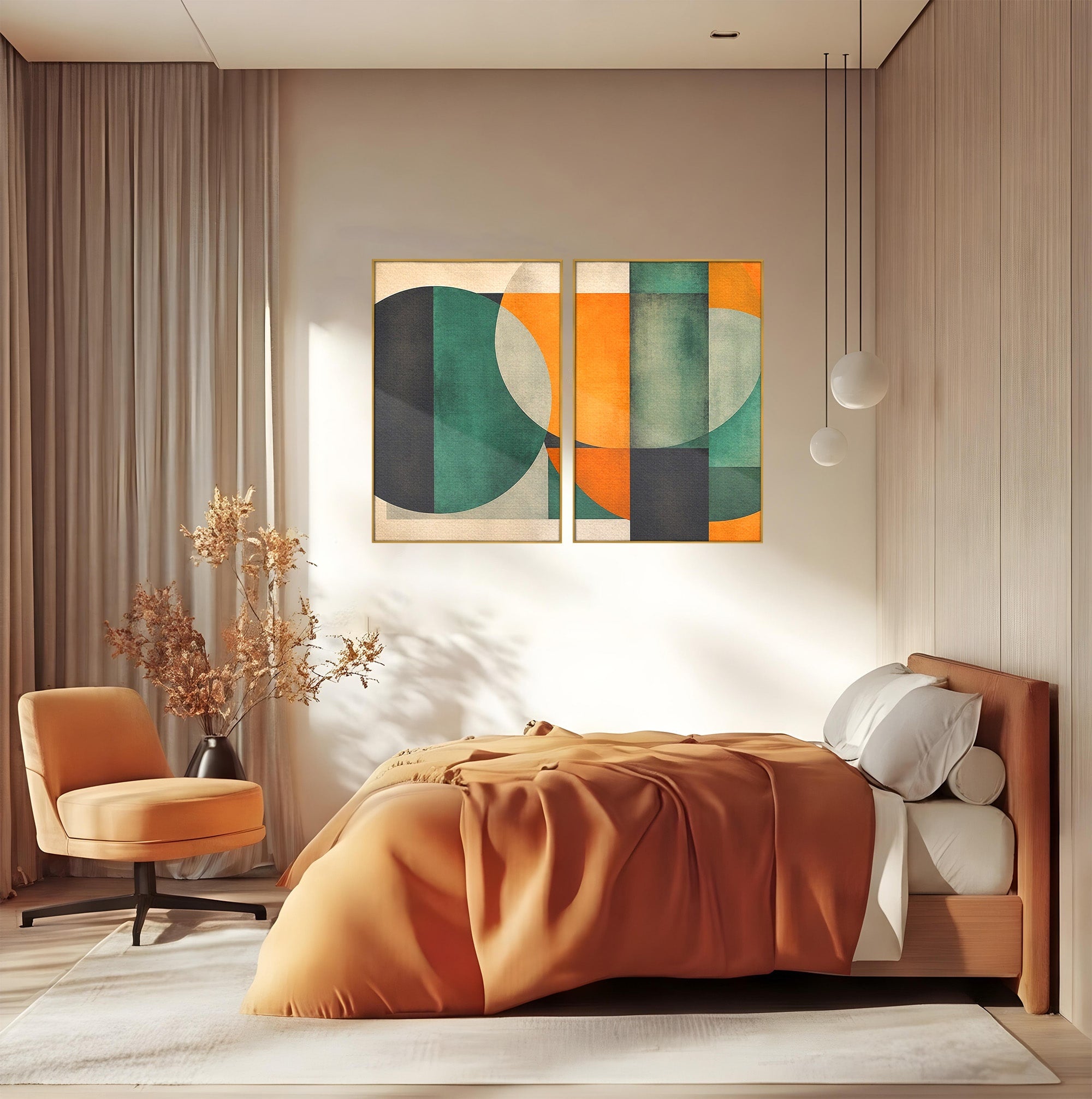 Set 2 Tablouri Canvas Premium LuxCanva® C2-1345, Forme Geometrice Abstracte, Abstract, Geometric, Modern, Arta, Birou, Culori Vibrante