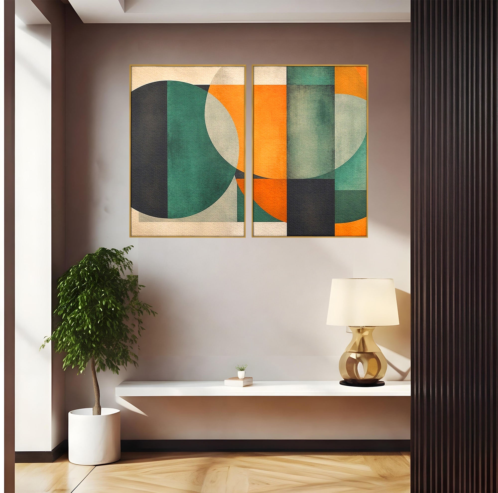 Set 2 Tablouri Canvas Premium LuxCanva® C2-1345, Forme Geometrice Abstracte, Abstract, Geometric, Modern, Arta, Birou, Culori Vibrante