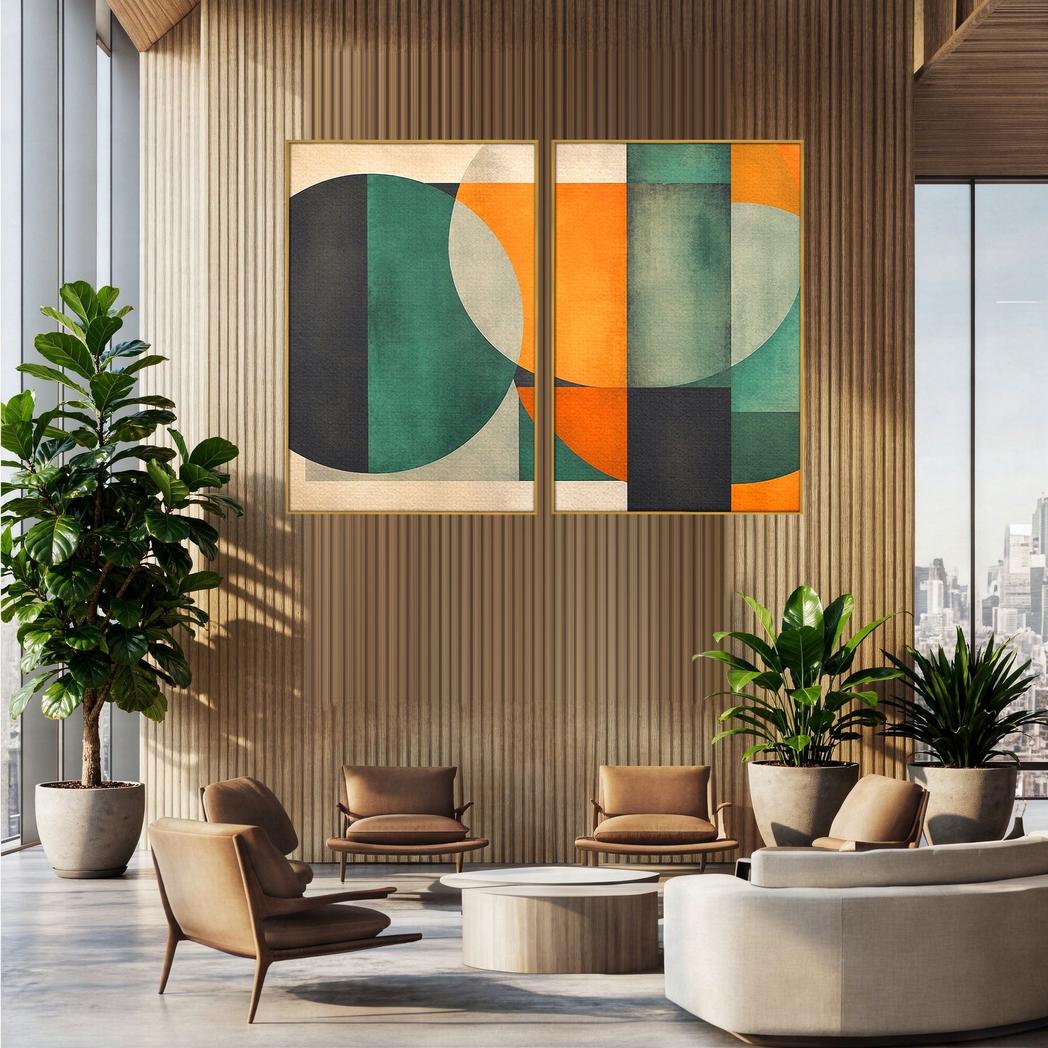 Set 2 Tablouri Canvas Premium LuxCanva® C2-1345, Forme Geometrice Abstracte, Abstract, Geometric, Modern, Arta, Birou, Culori Vibrante