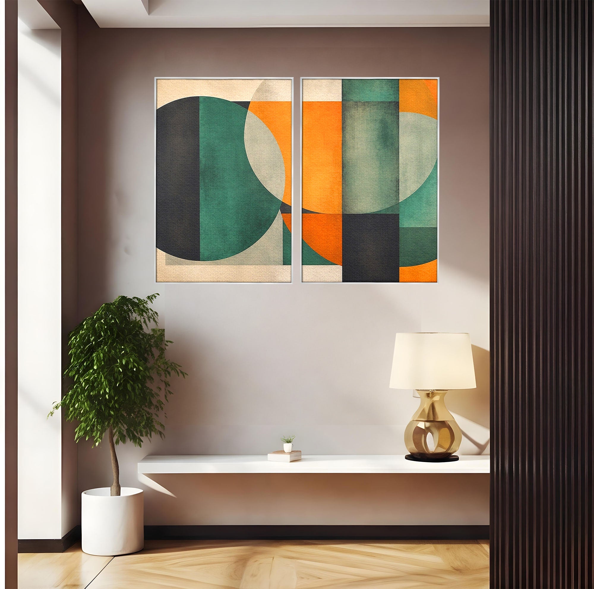 Set 2 Tablouri Canvas Premium LuxCanva® C2-1345, Forme Geometrice Abstracte, Abstract, Geometric, Modern, Arta, Birou, Culori Vibrante