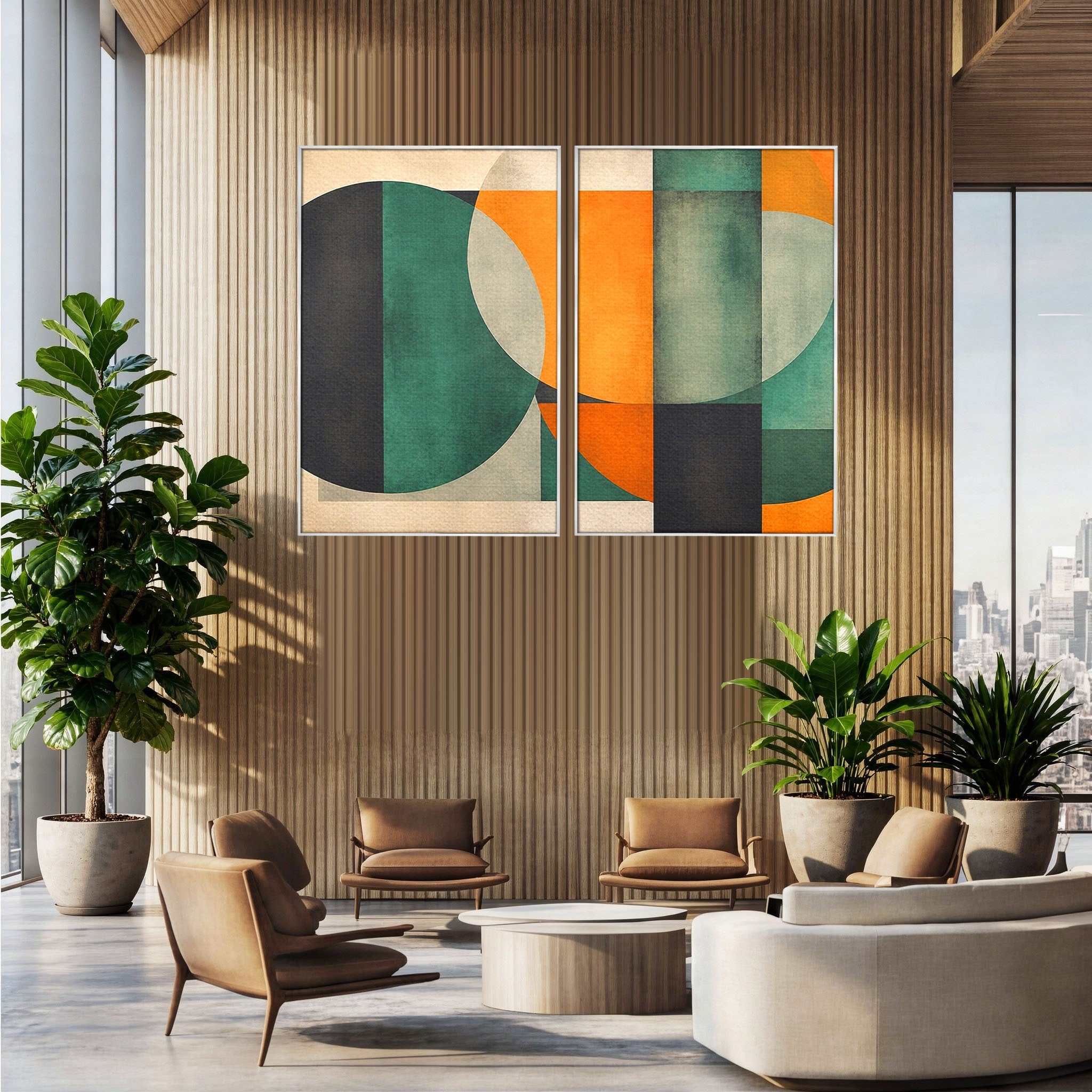 Set 2 Tablouri Canvas Premium LuxCanva® C2-1345, Forme Geometrice Abstracte, Abstract, Geometric, Modern, Arta, Birou, Culori Vibrante