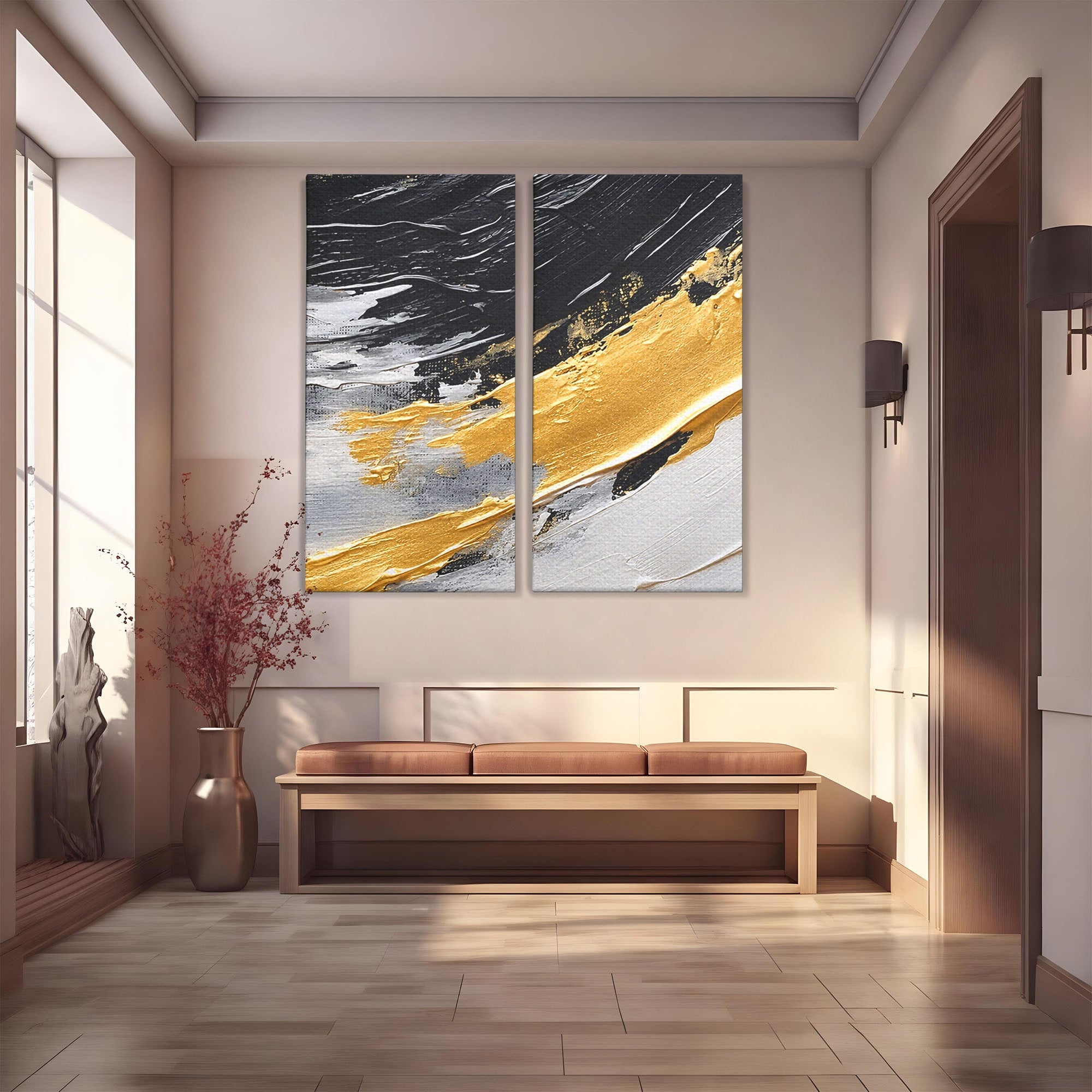 Set 2 Tablouri Canvas Premium LuxCanva® C2-1346, Valuri Abstractioniste, Abstractie, Textura, Modern, Eleganta, Living, Birou, Culori Vibrante