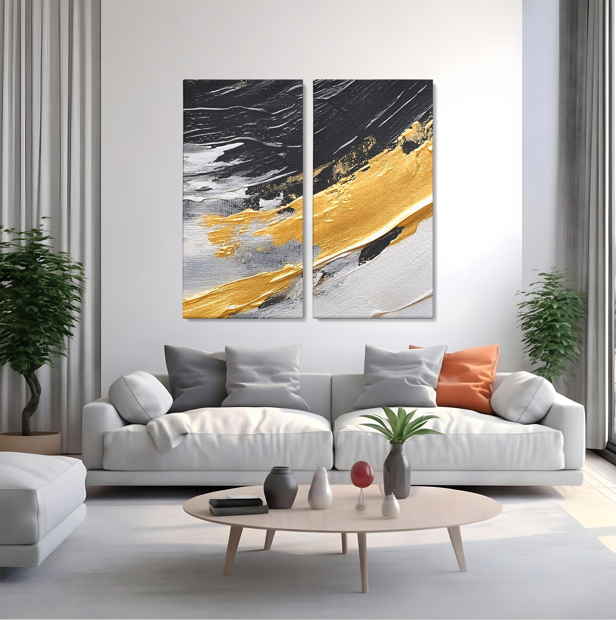 Set 2 Tablouri Canvas Premium LuxCanva® C2-1346, Valuri Abstractioniste, Abstractie, Textura, Modern, Eleganta, Living, Birou, Culori Vibrante