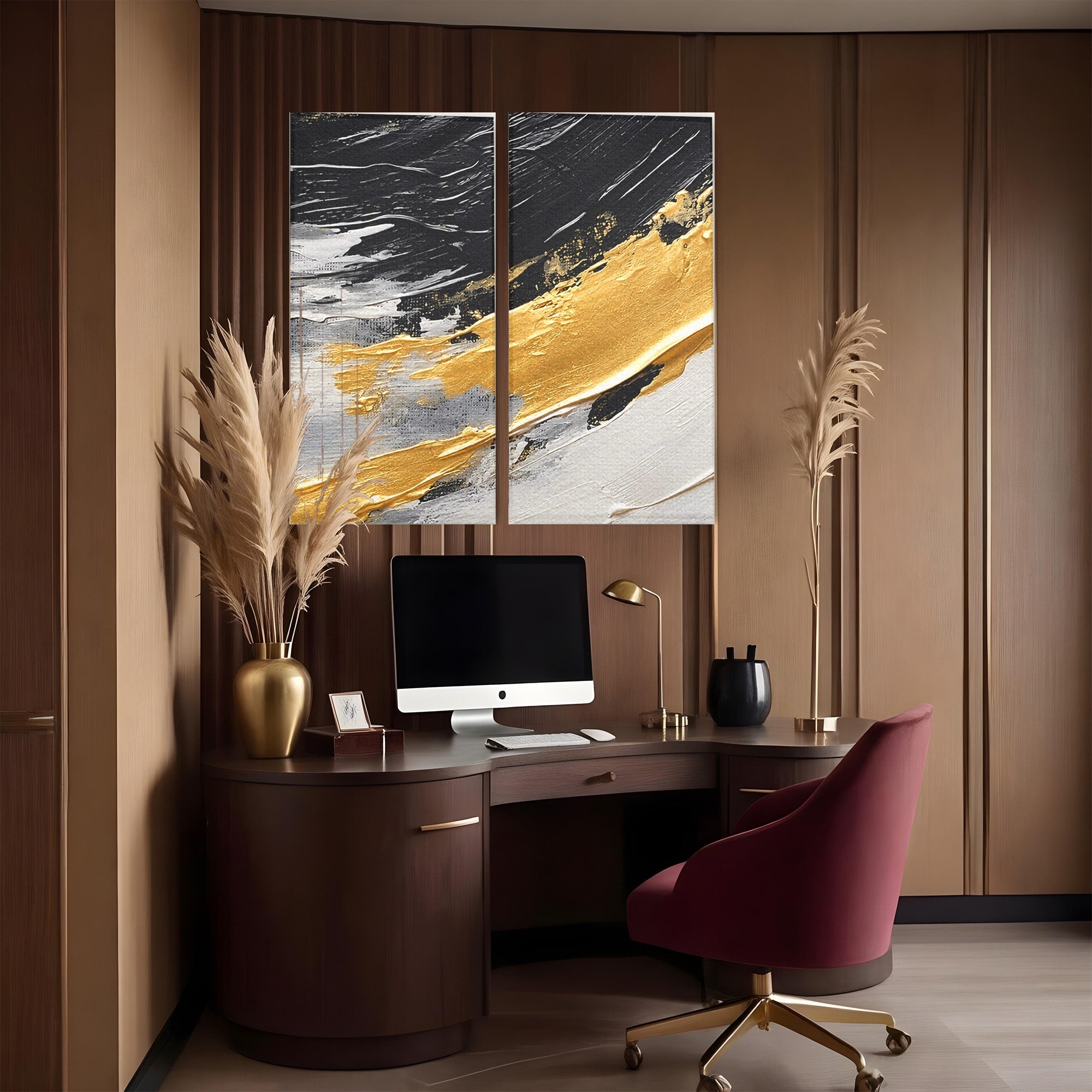 Set 2 Tablouri Canvas Premium LuxCanva® C2-1346, Valuri Abstractioniste, Abstractie, Textura, Modern, Eleganta, Living, Birou, Culori Vibrante