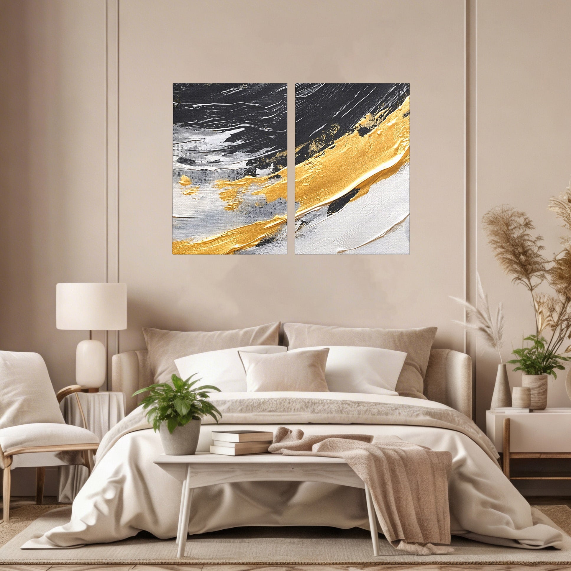 Set 2 Tablouri Canvas Premium LuxCanva® C2-1346, Valuri Abstractioniste, Abstractie, Textura, Modern, Eleganta, Living, Birou, Culori Vibrante