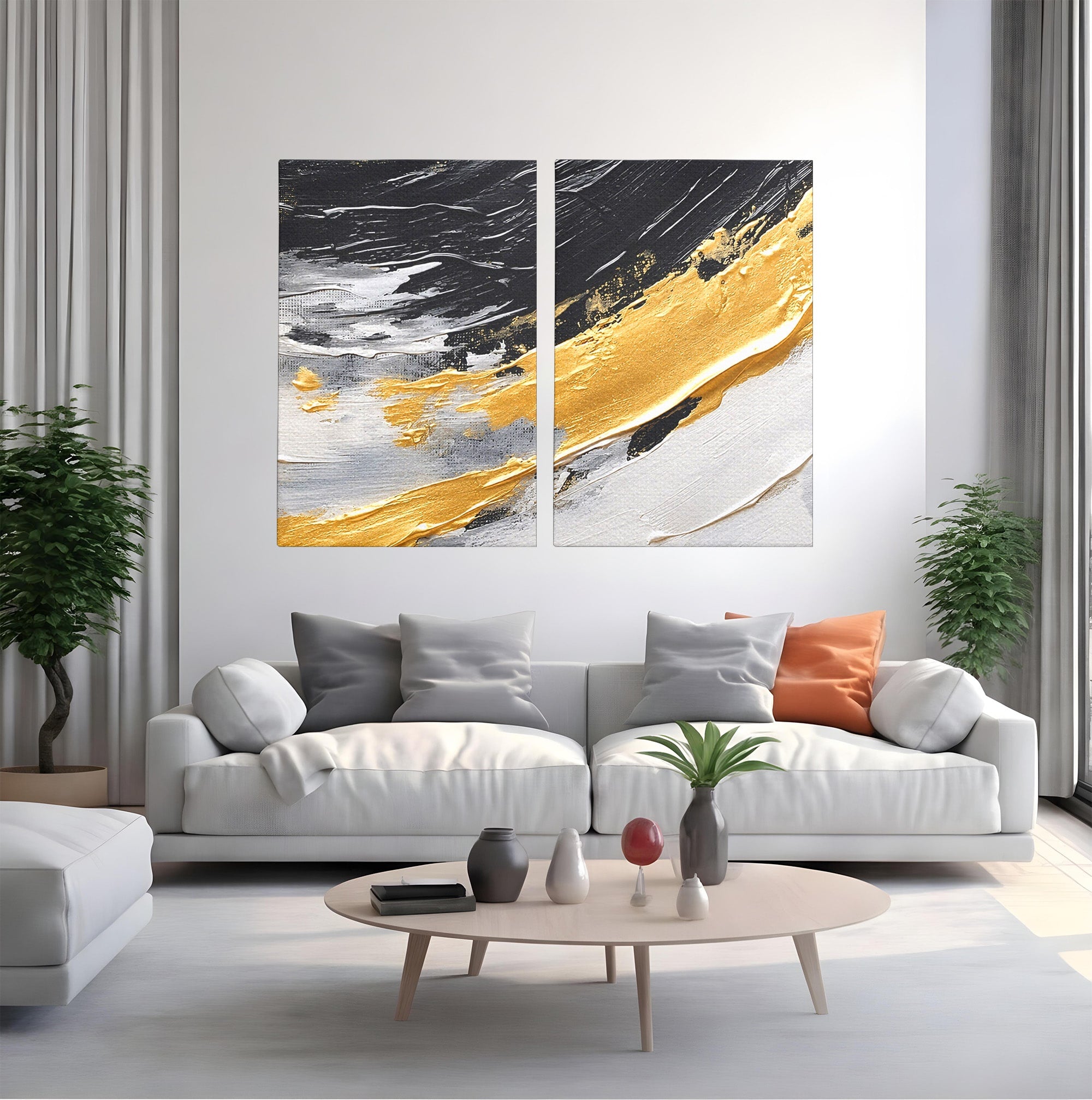 Set 2 Tablouri Canvas Premium LuxCanva® C2-1346, Valuri Abstractioniste, Abstractie, Textura, Modern, Eleganta, Living, Birou, Culori Vibrante