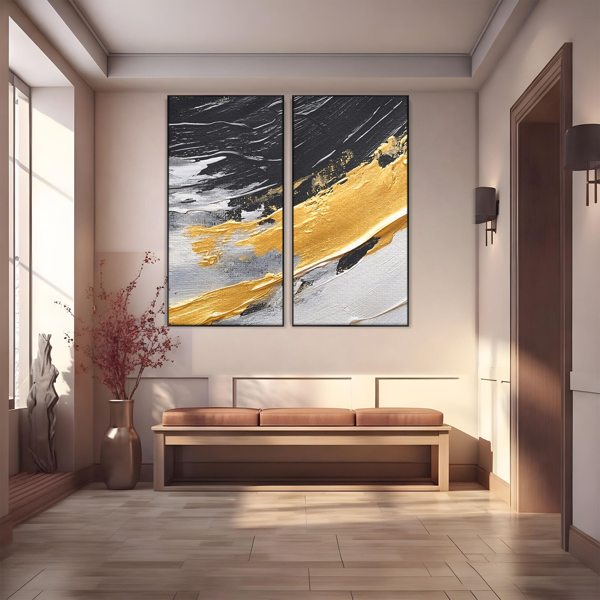 Set 2 Tablouri Canvas Premium LuxCanva® C2-1346, Valuri Abstractioniste, Abstractie, Textura, Modern, Eleganta, Living, Birou, Culori Vibrante