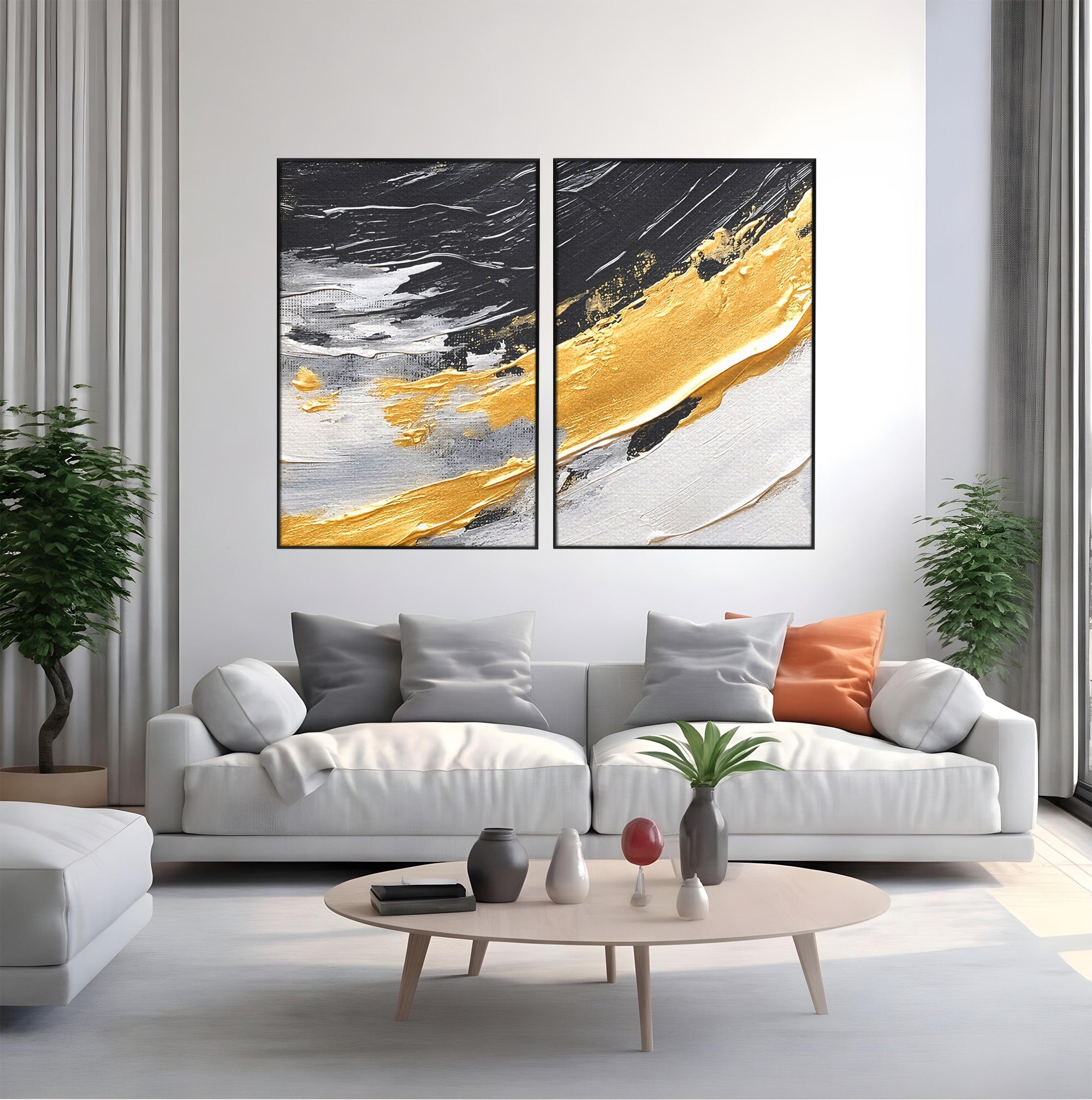Set 2 Tablouri Canvas Premium LuxCanva® C2-1346, Valuri Abstractioniste, Abstractie, Textura, Modern, Eleganta, Living, Birou, Culori Vibrante
