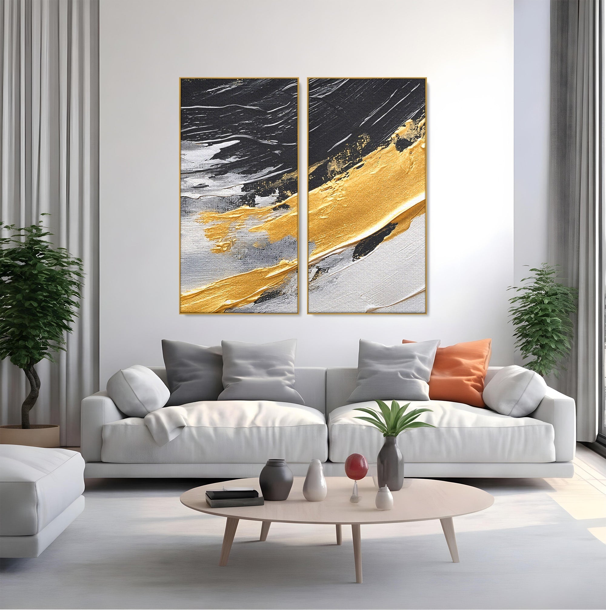 Set 2 Tablouri Canvas Premium LuxCanva® C2-1346, Valuri Abstractioniste, Abstractie, Textura, Modern, Eleganta, Living, Birou, Culori Vibrante