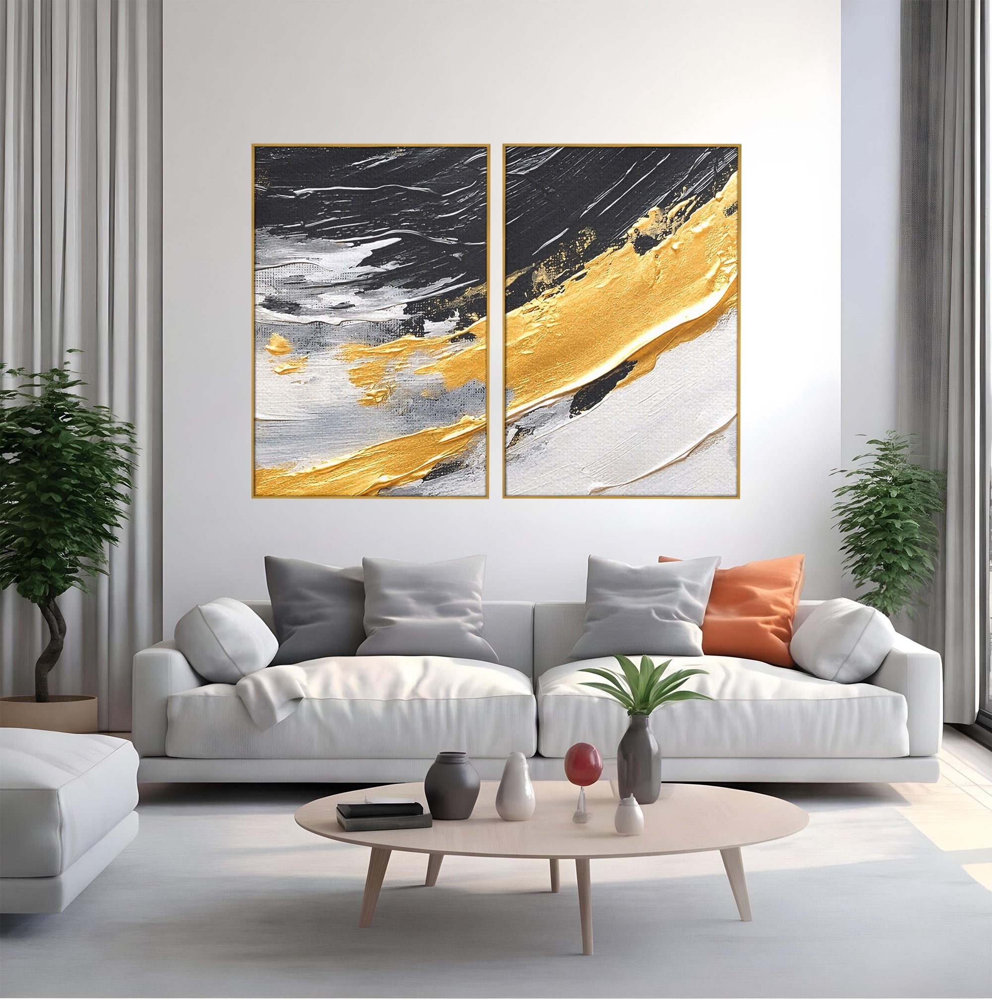 Set 2 Tablouri Canvas Premium LuxCanva® C2-1346, Valuri Abstractioniste, Abstractie, Textura, Modern, Eleganta, Living, Birou, Culori Vibrante