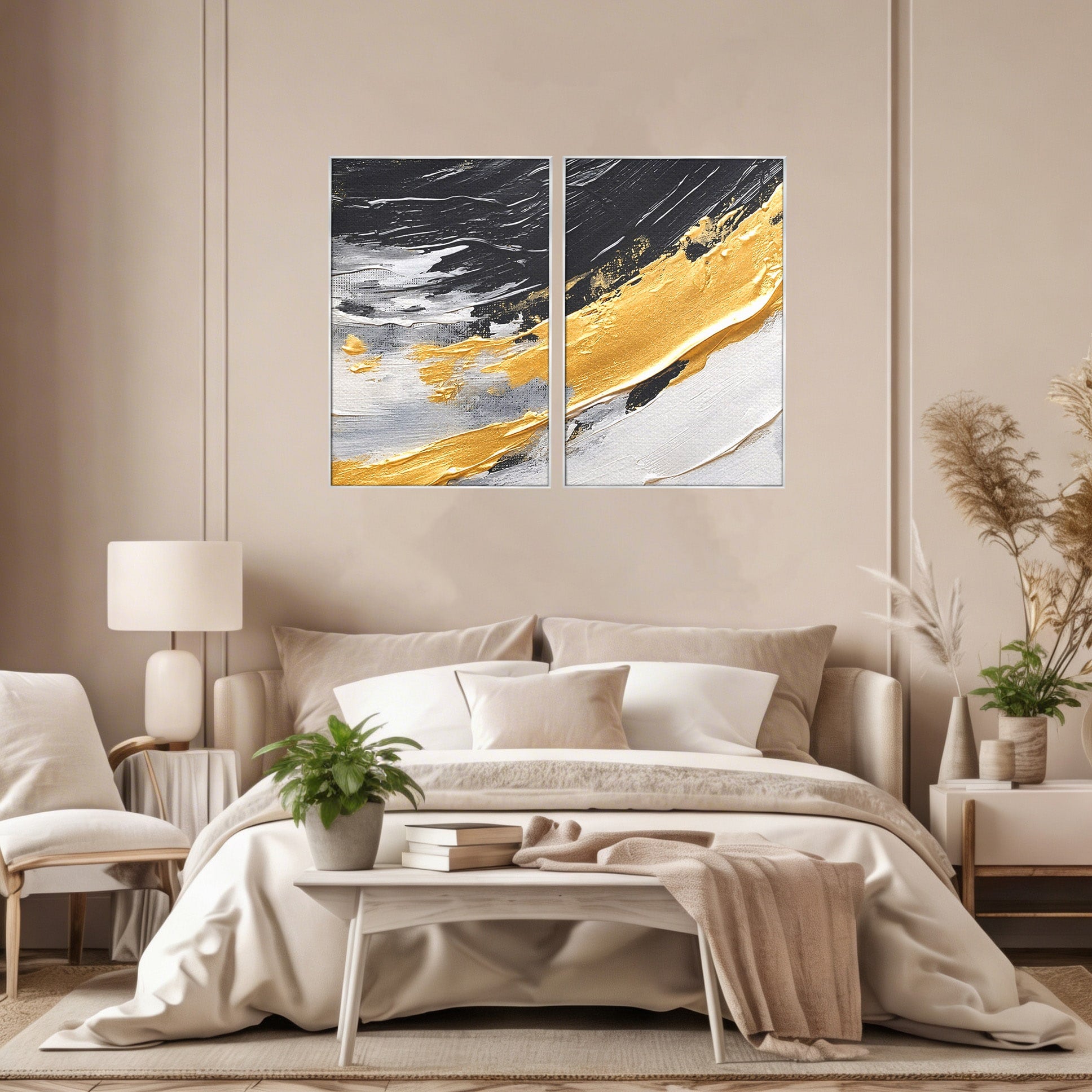 Set 2 Tablouri Canvas Premium LuxCanva® C2-1346, Valuri Abstractioniste, Abstractie, Textura, Modern, Eleganta, Living, Birou, Culori Vibrante