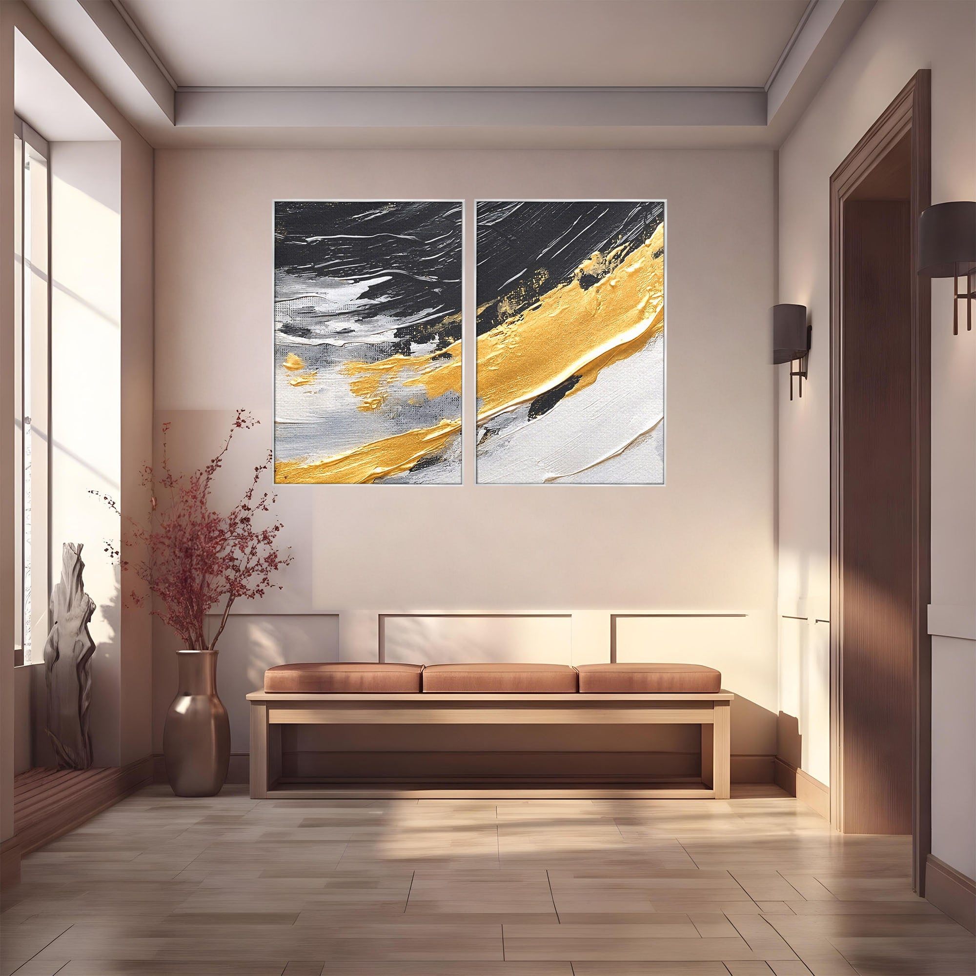 Set 2 Tablouri Canvas Premium LuxCanva® C2-1346, Valuri Abstractioniste, Abstractie, Textura, Modern, Eleganta, Living, Birou, Culori Vibrante