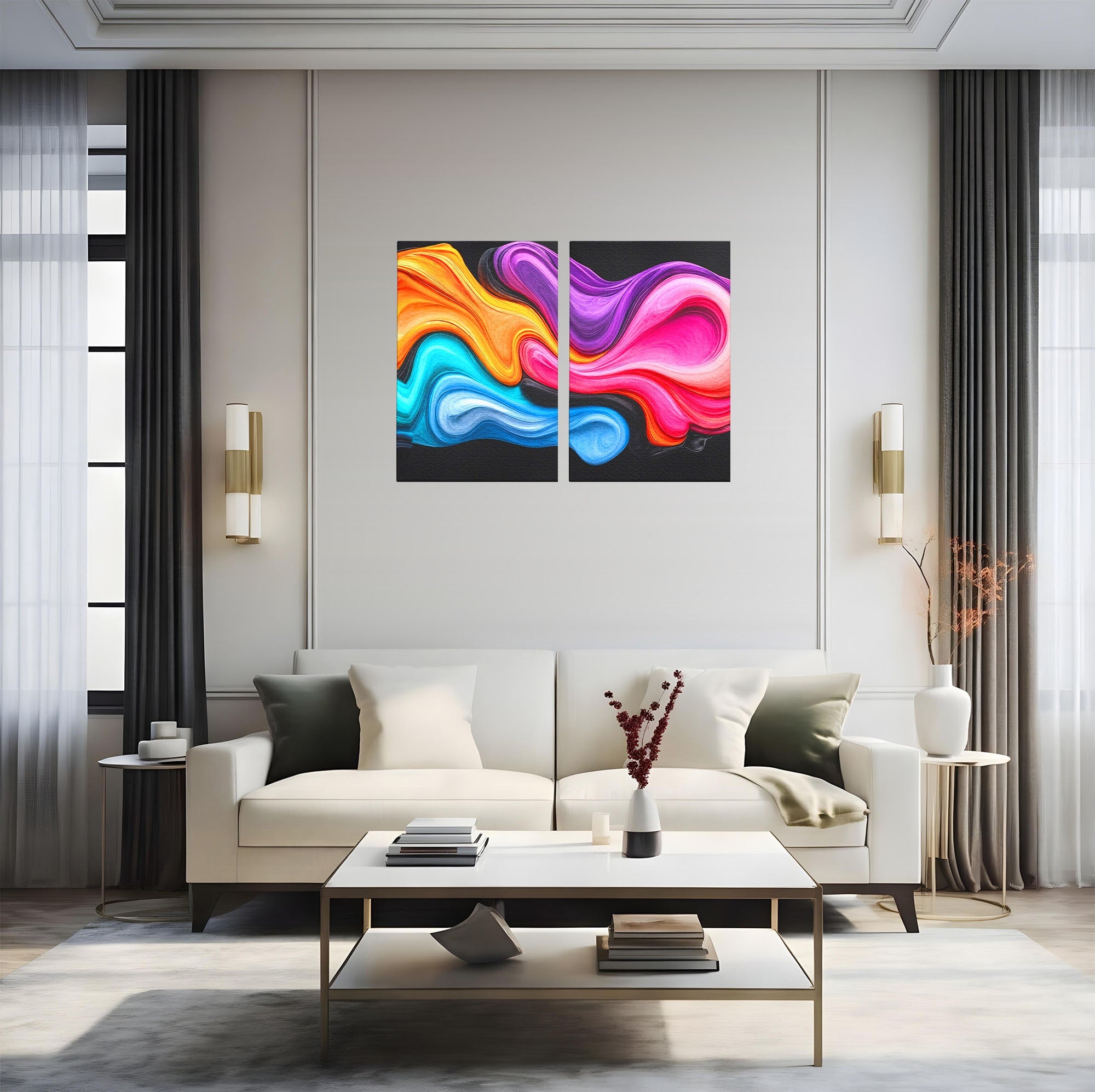Set 2 Tablouri Canvas Premium LuxCanva® C2-1348, Vortexul Culorilor, Abstract, Culori, Vibrante, Arta, Living, Culori Vibrante