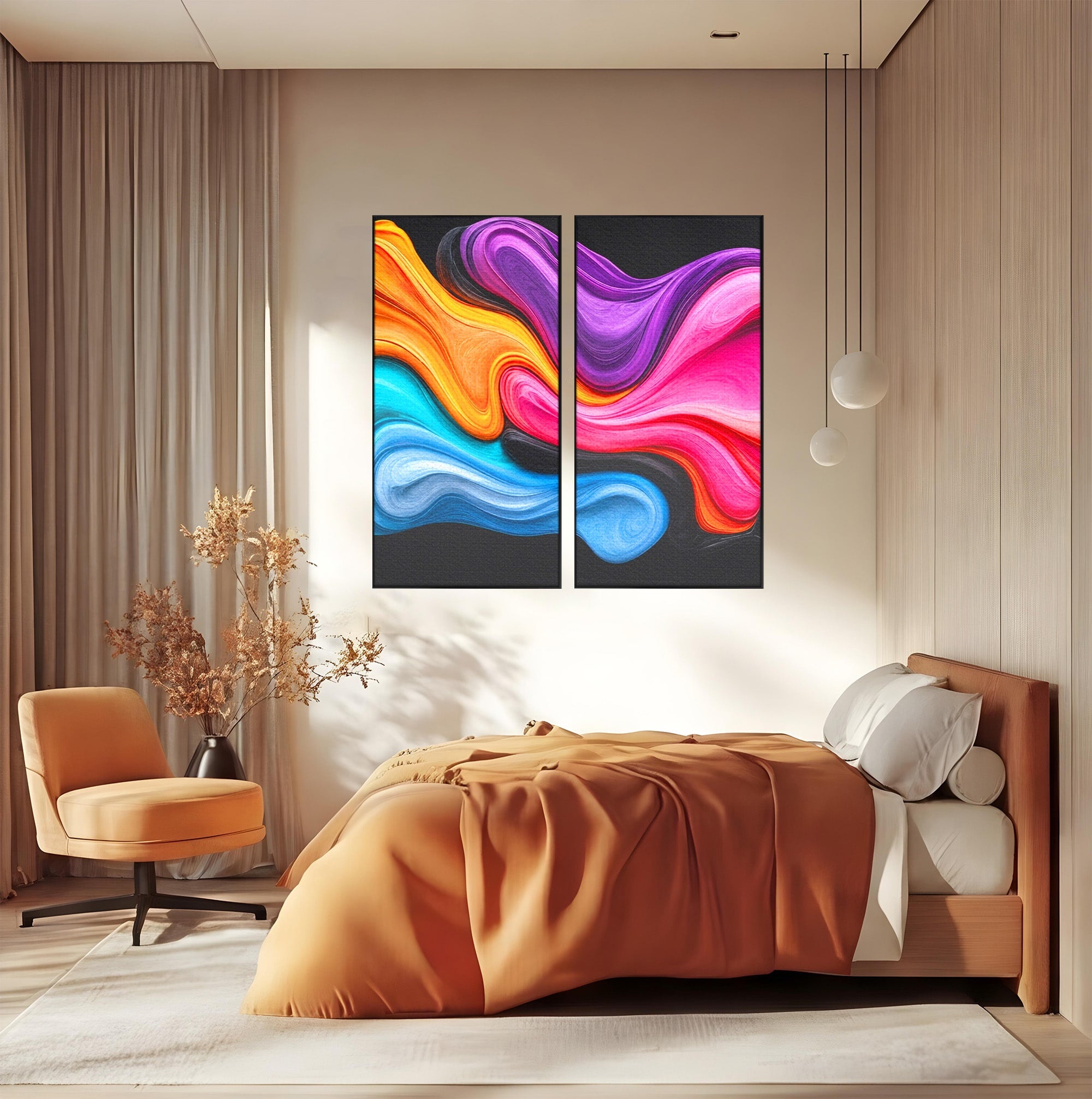 Set 2 Tablouri Canvas Premium LuxCanva® C2-1348, Vortexul Culorilor, Abstract, Culori, Vibrante, Arta, Living, Culori Vibrante
