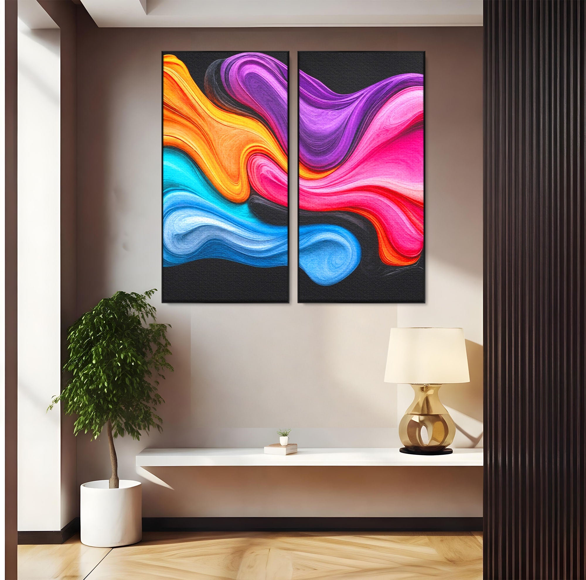Set 2 Tablouri Canvas Premium LuxCanva® C2-1348, Vortexul Culorilor, Abstract, Culori, Vibrante, Arta, Living, Culori Vibrante