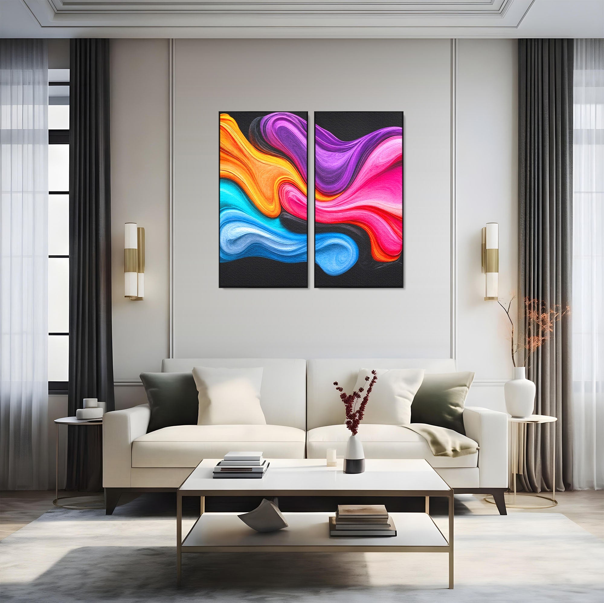 Set 2 Tablouri Canvas Premium LuxCanva® C2-1348, Vortexul Culorilor, Abstract, Culori, Vibrante, Arta, Living, Culori Vibrante