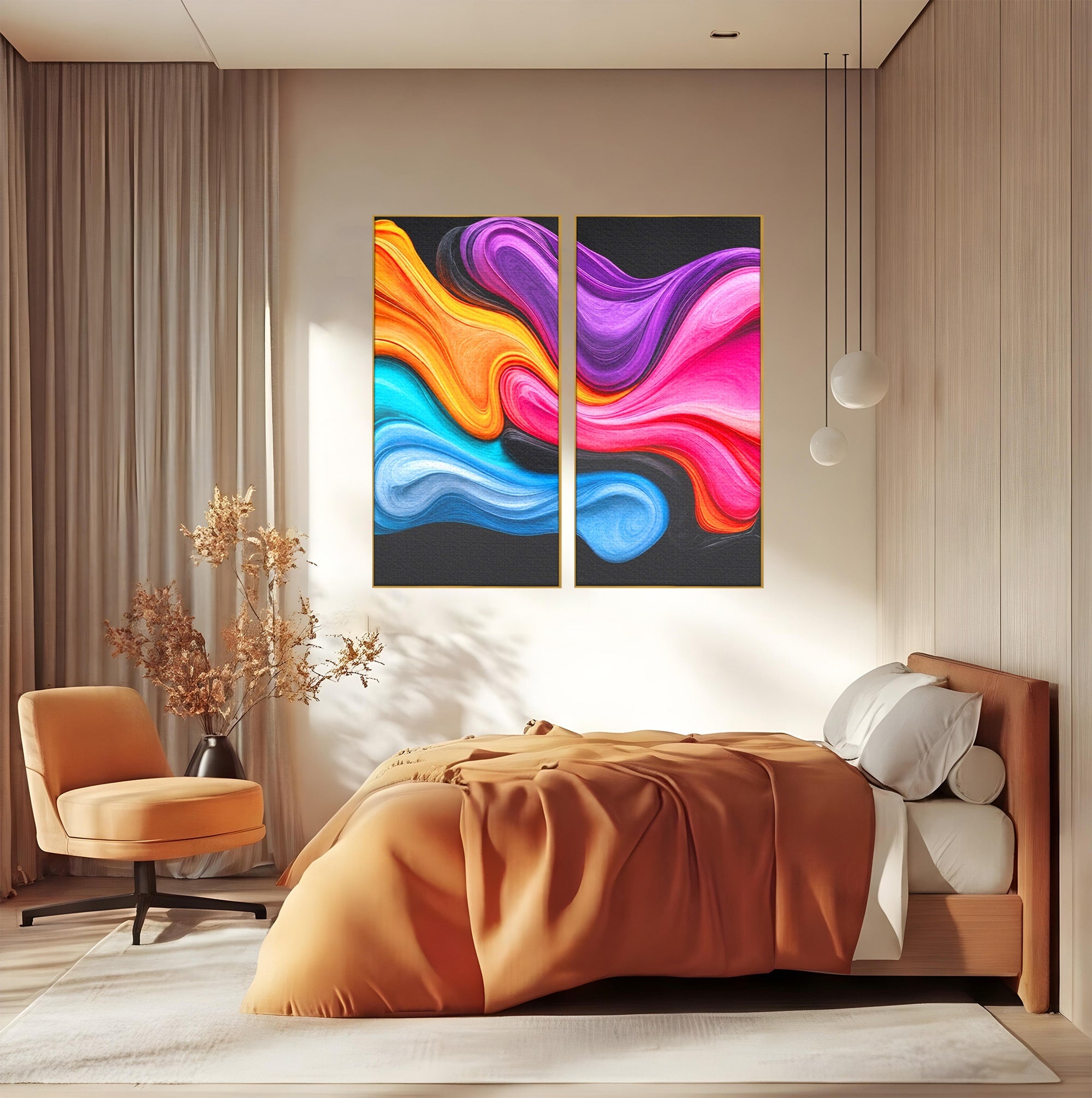 Set 2 Tablouri Canvas Premium LuxCanva® C2-1348, Vortexul Culorilor, Abstract, Culori, Vibrante, Arta, Living, Culori Vibrante