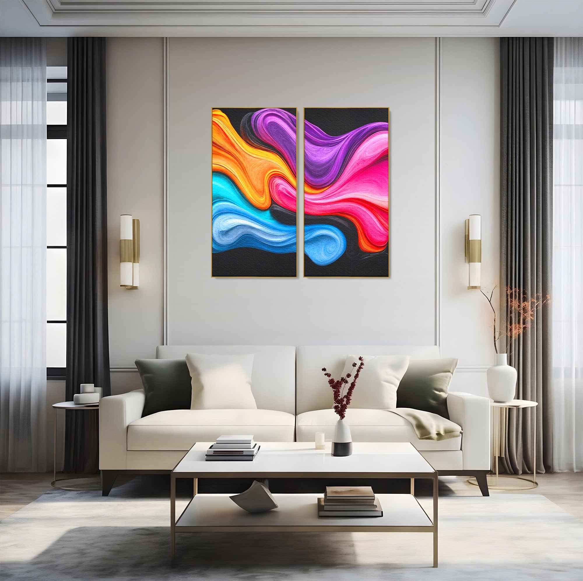 Set 2 Tablouri Canvas Premium LuxCanva® C2-1348, Vortexul Culorilor, Abstract, Culori, Vibrante, Arta, Living, Culori Vibrante