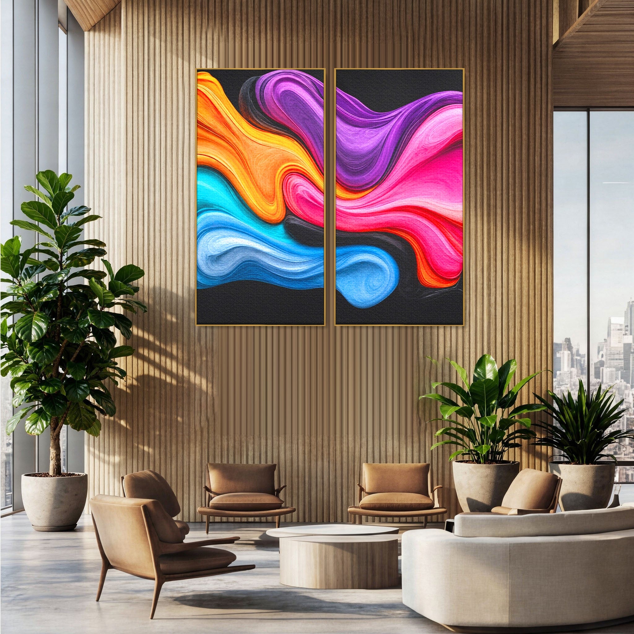 Set 2 Tablouri Canvas Premium LuxCanva® C2-1348, Vortexul Culorilor, Abstract, Culori, Vibrante, Arta, Living, Culori Vibrante