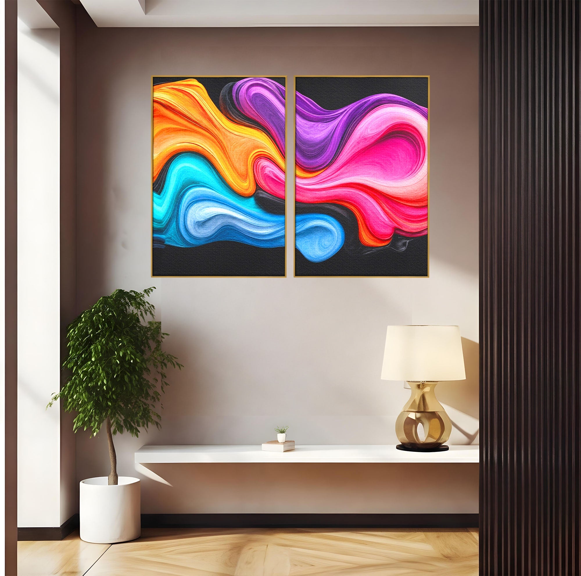 Set 2 Tablouri Canvas Premium LuxCanva® C2-1348, Vortexul Culorilor, Abstract, Culori, Vibrante, Arta, Living, Culori Vibrante