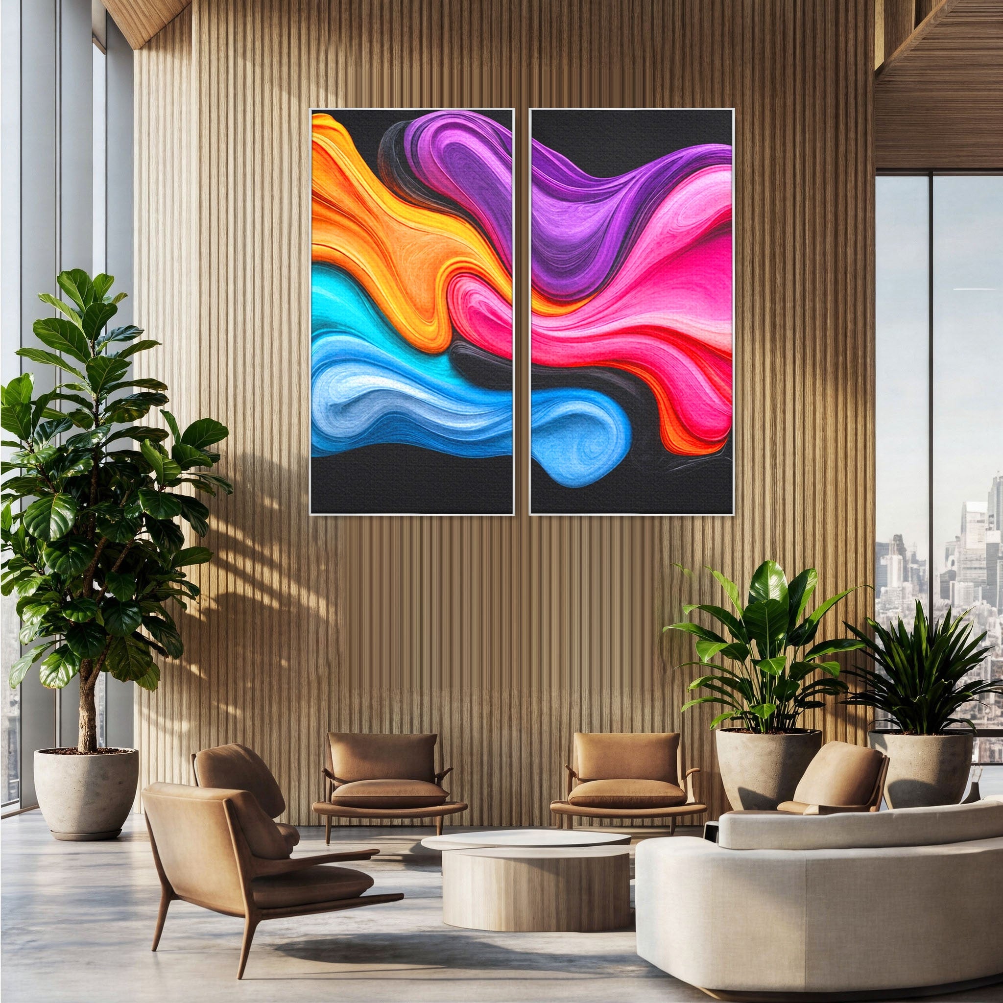 Set 2 Tablouri Canvas Premium LuxCanva® C2-1348, Vortexul Culorilor, Abstract, Culori, Vibrante, Arta, Living, Culori Vibrante