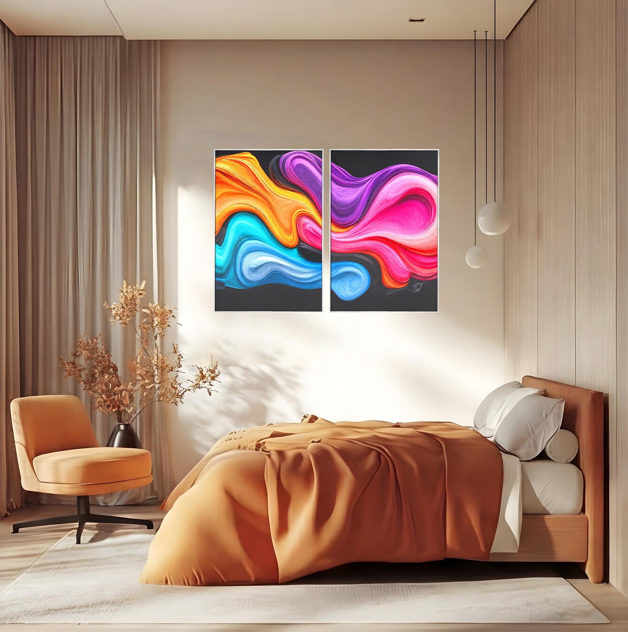 Set 2 Tablouri Canvas Premium LuxCanva® C2-1348, Vortexul Culorilor, Abstract, Culori, Vibrante, Arta, Living, Culori Vibrante
