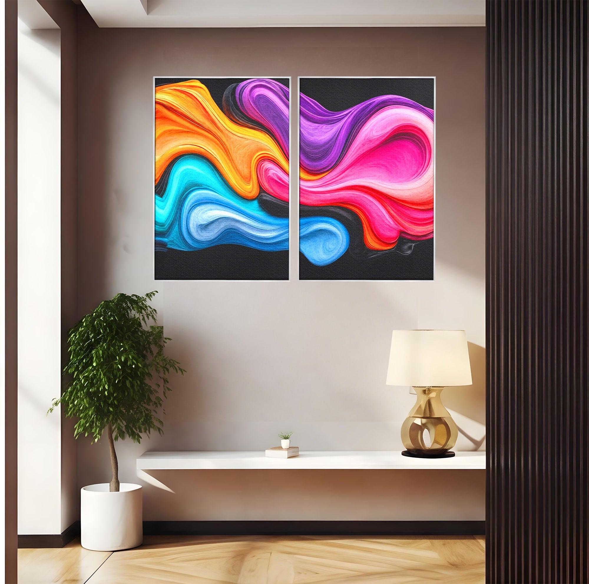Set 2 Tablouri Canvas Premium LuxCanva® C2-1348, Vortexul Culorilor, Abstract, Culori, Vibrante, Arta, Living, Culori Vibrante