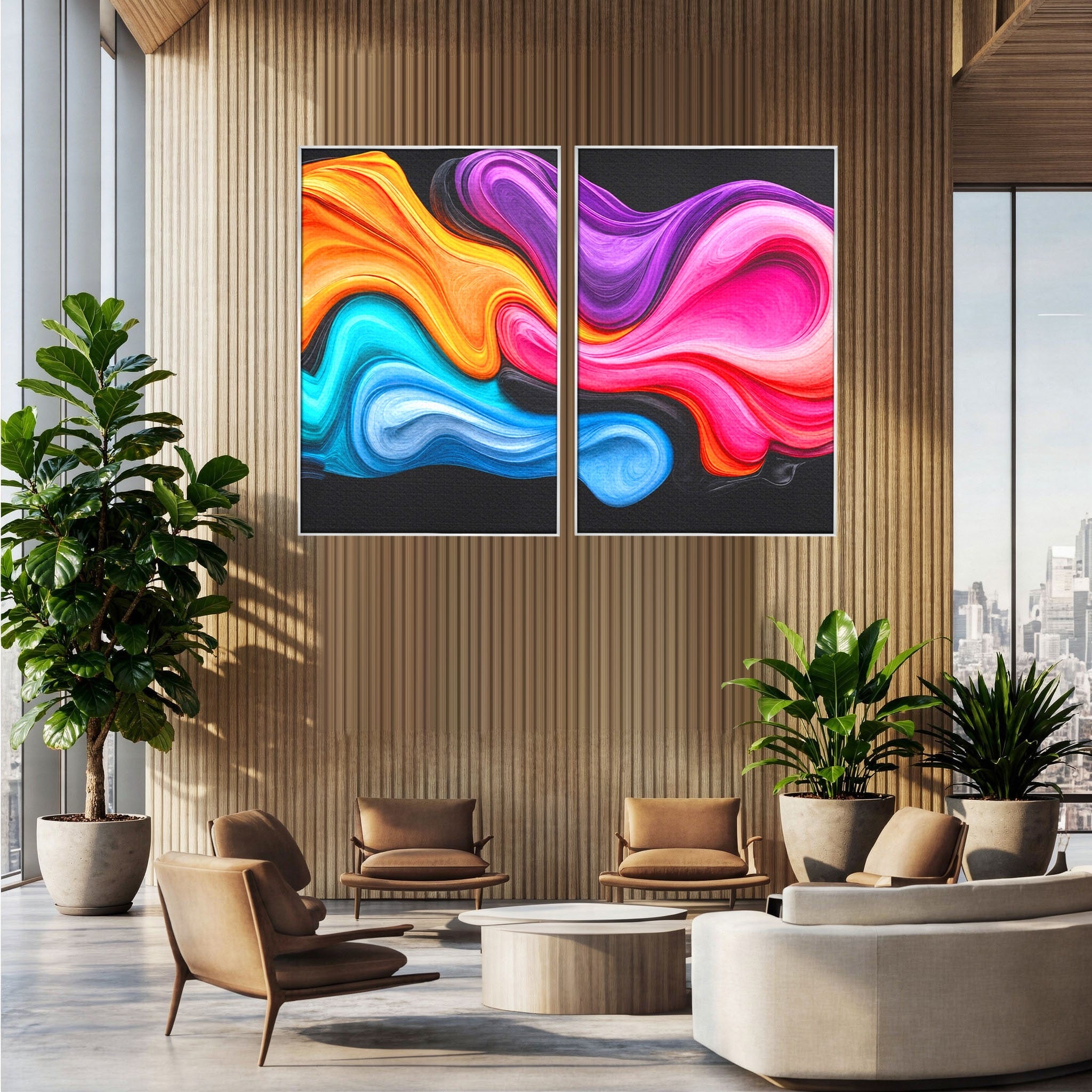 Set 2 Tablouri Canvas Premium LuxCanva® C2-1348, Vortexul Culorilor, Abstract, Culori, Vibrante, Arta, Living, Culori Vibrante