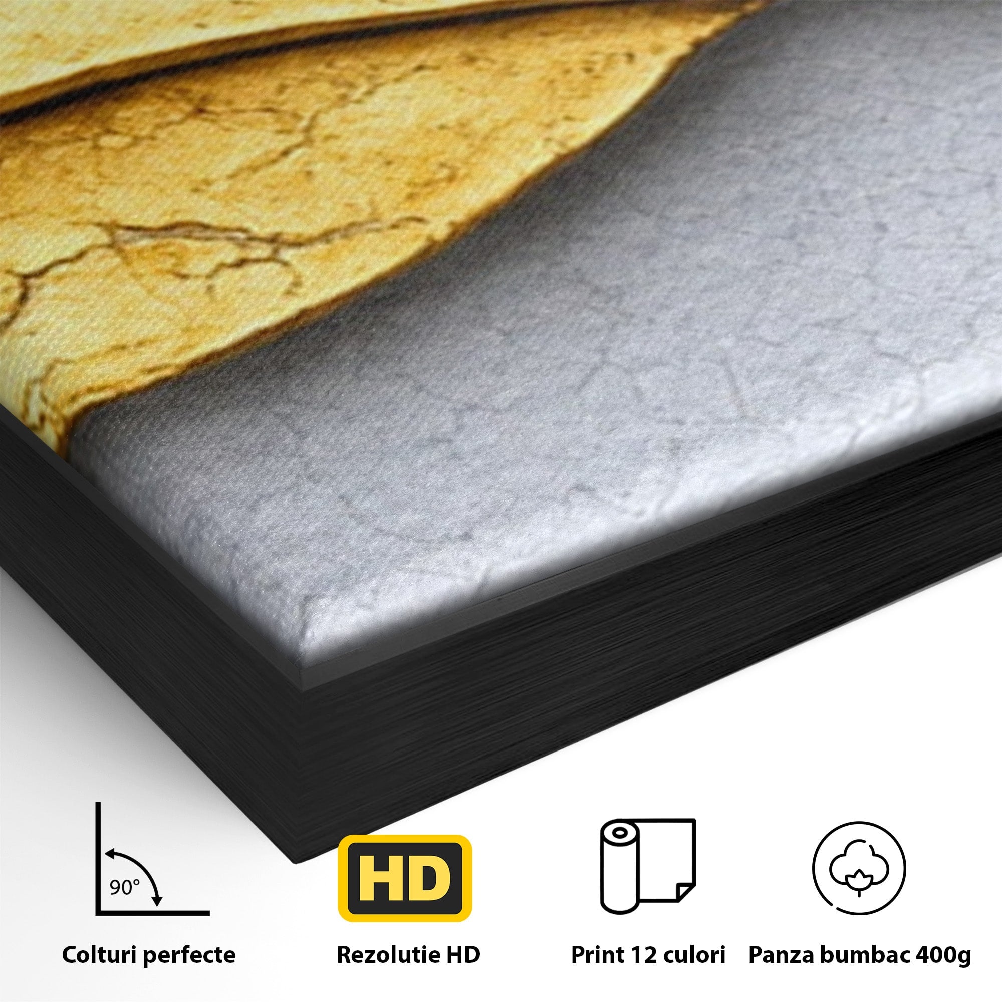 Set 2 Tablouri Canvas Premium LuxCanva® C2-1349, Curbe Aurii Abstracte, Abstract, Modern, Auriu, Textura, Birou, Culori Vibrante