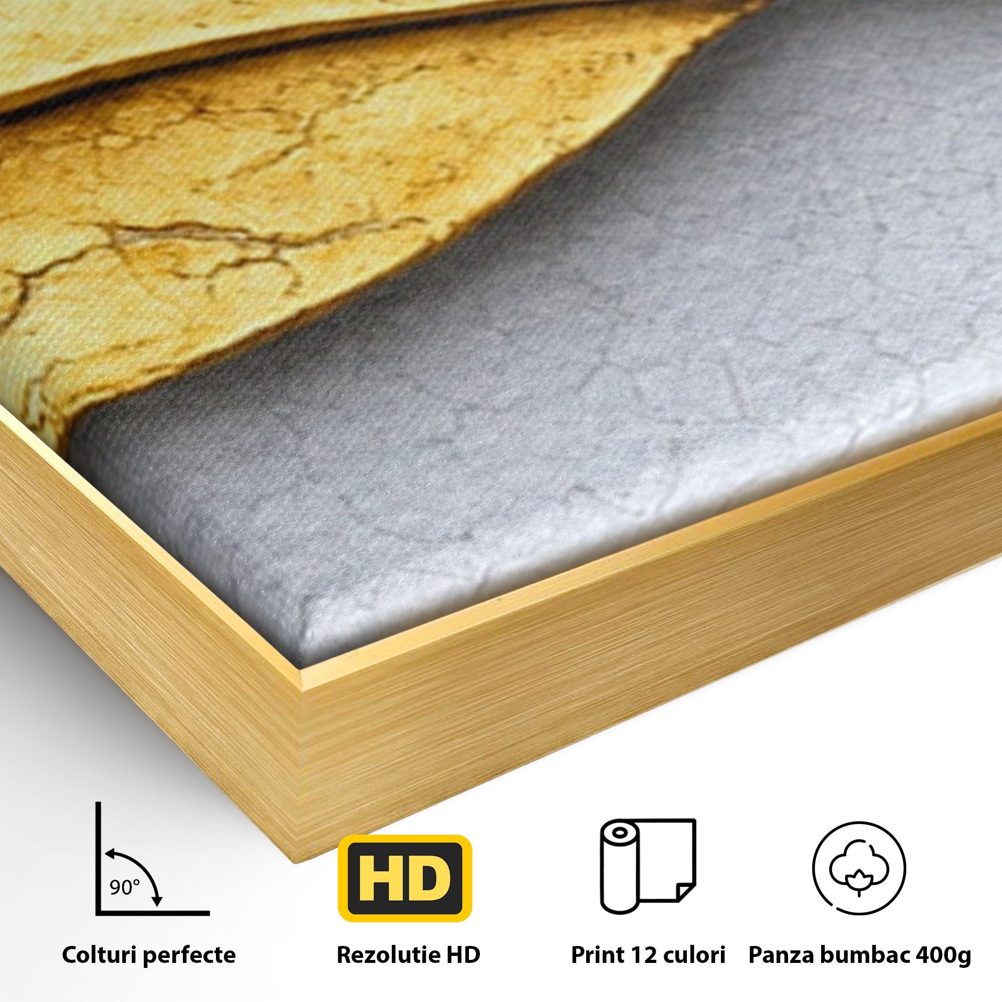Set 2 Tablouri Canvas Premium LuxCanva® C2-1349, Curbe Aurii Abstracte, Abstract, Modern, Auriu, Textura, Birou, Culori Vibrante