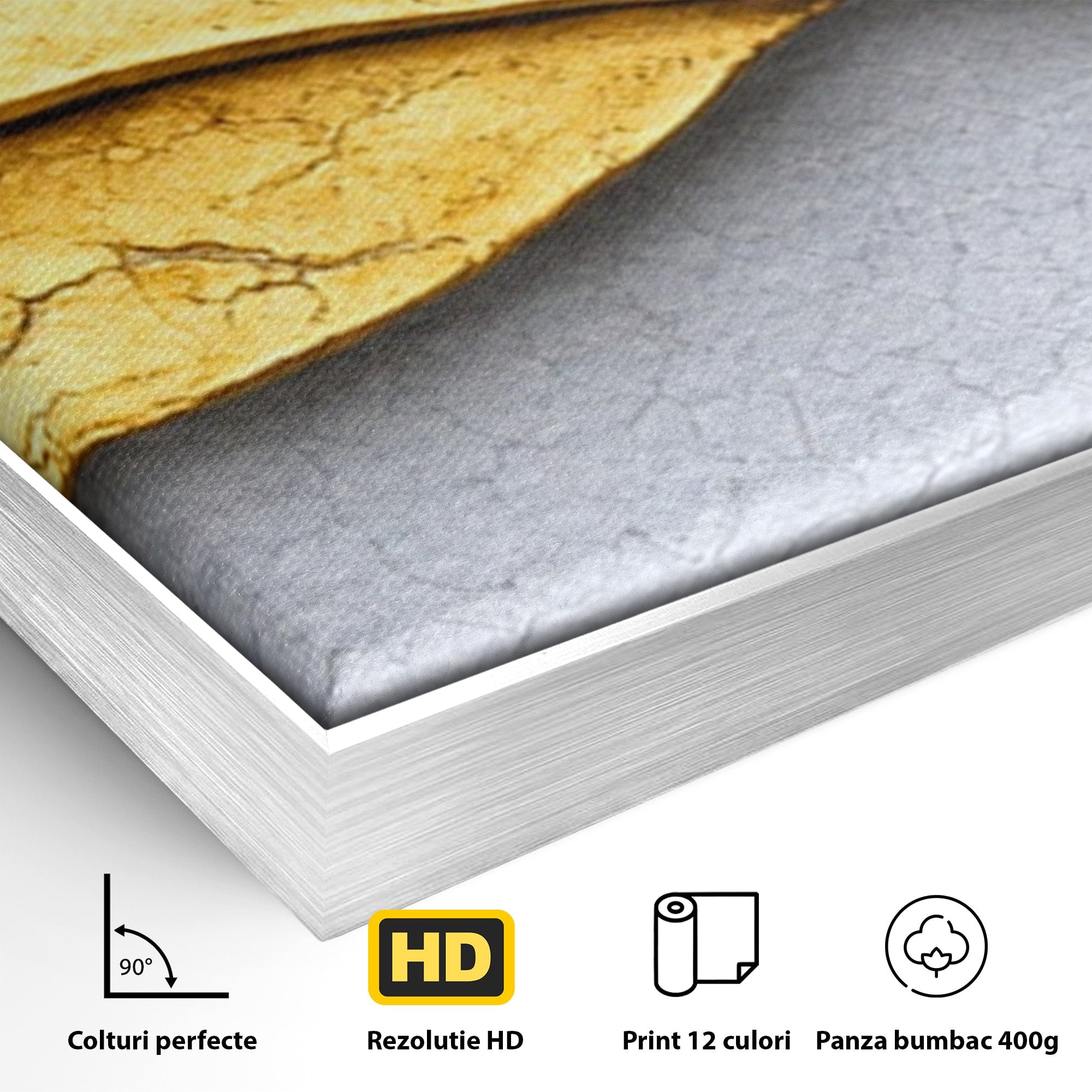 Set 2 Tablouri Canvas Premium LuxCanva® C2-1349, Curbe Aurii Abstracte, Abstract, Modern, Auriu, Textura, Birou, Culori Vibrante