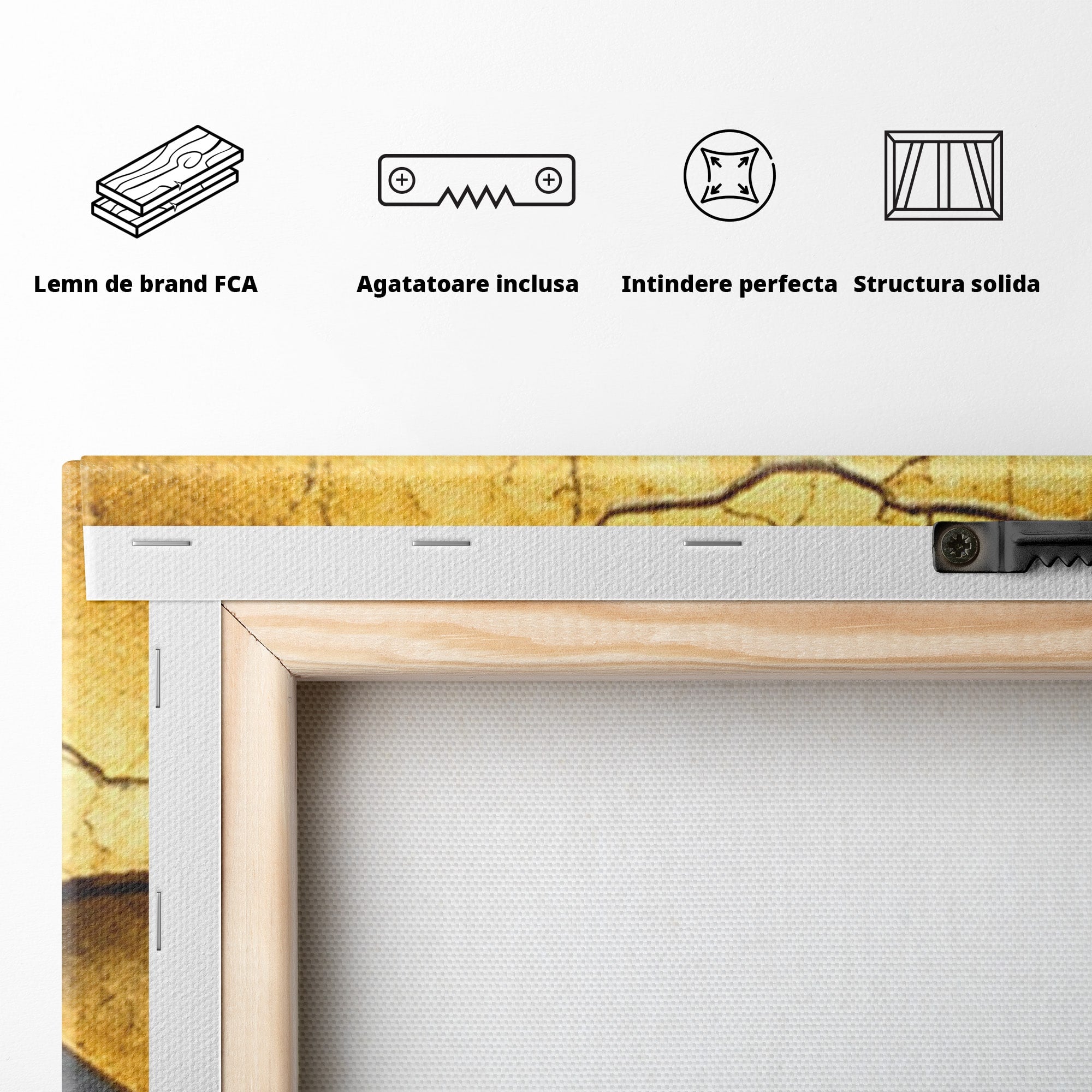 Set 2 Tablouri Canvas Premium LuxCanva® C2-1349, Curbe Aurii Abstracte, Abstract, Modern, Auriu, Textura, Birou, Culori Vibrante