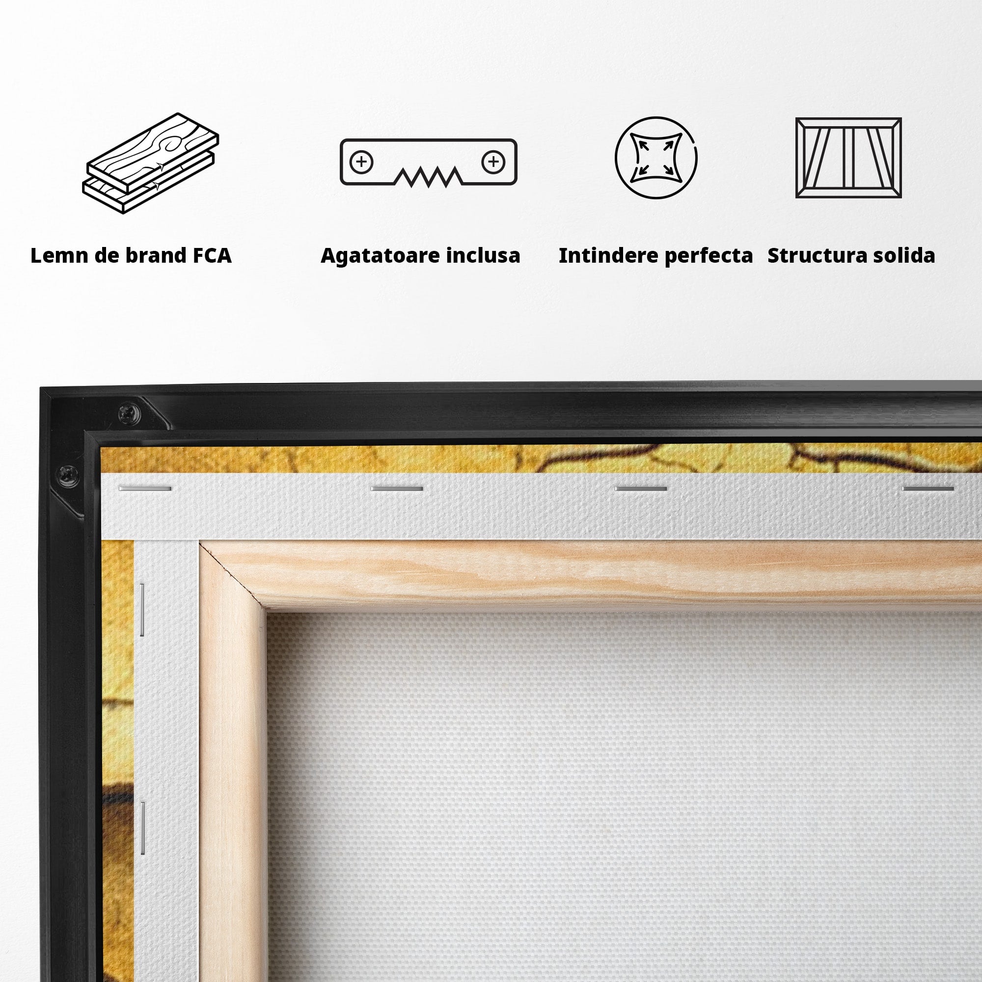 Set 2 Tablouri Canvas Premium LuxCanva® C2-1349, Curbe Aurii Abstracte, Abstract, Modern, Auriu, Textura, Birou, Culori Vibrante
