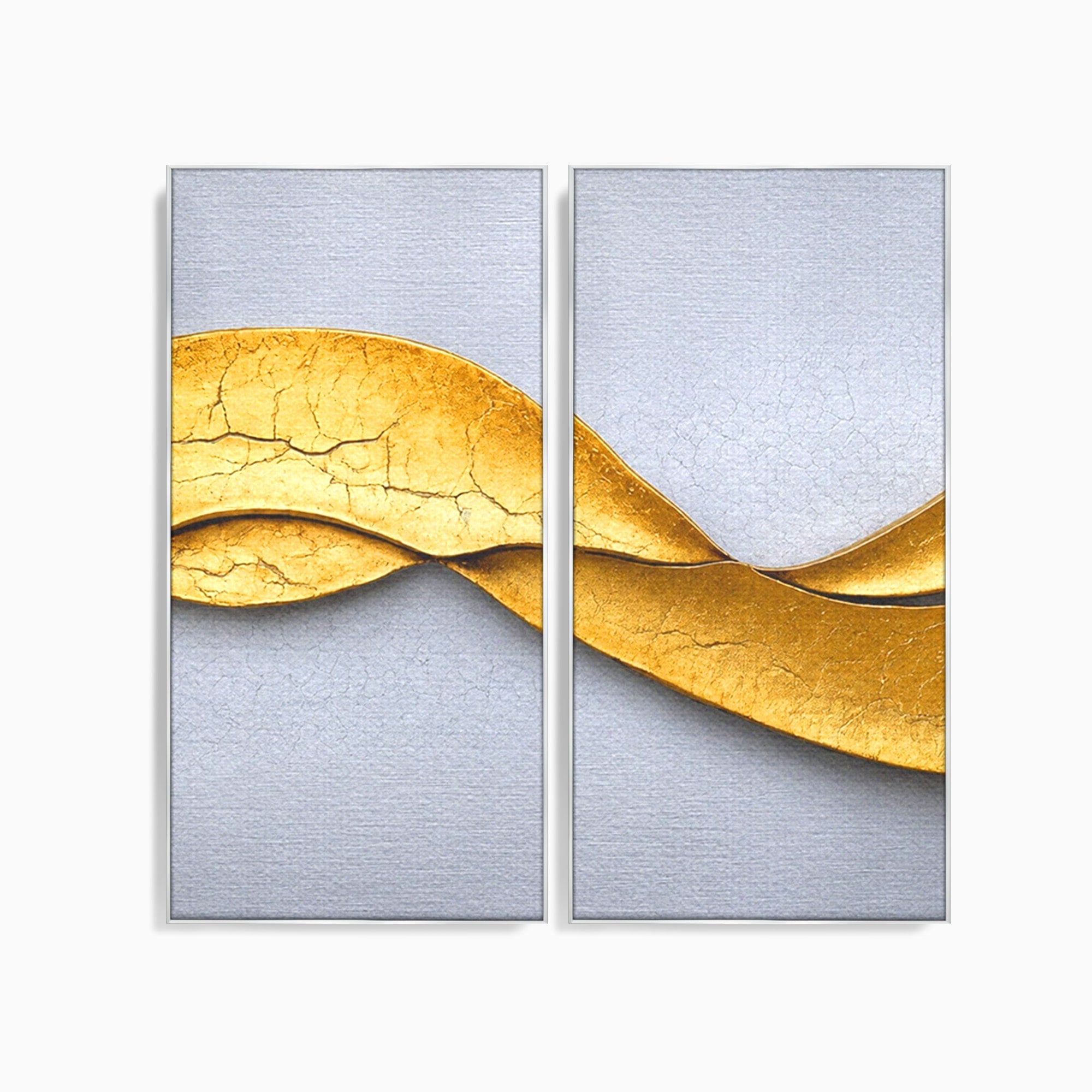 Set 2 Tablouri Canvas Premium LuxCanva® C2-1349, Curbe Aurii Abstracte, Abstract, Modern, Auriu, Textura, Birou, Culori Vibrante