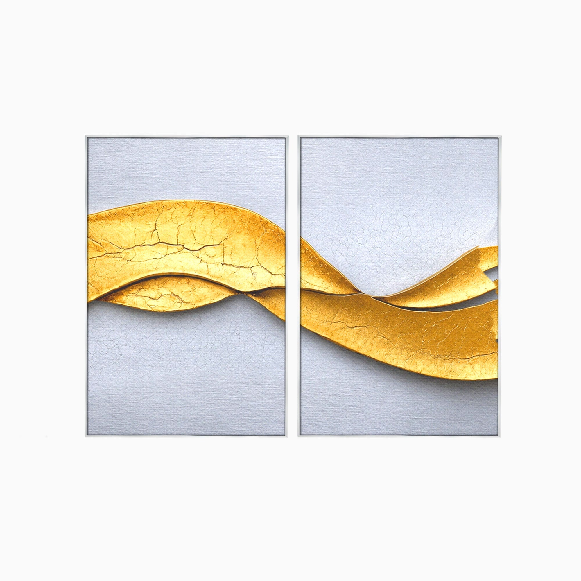 Set 2 Tablouri Canvas Premium LuxCanva® C2-1349, Curbe Aurii Abstracte, Abstract, Modern, Auriu, Textura, Birou, Culori Vibrante