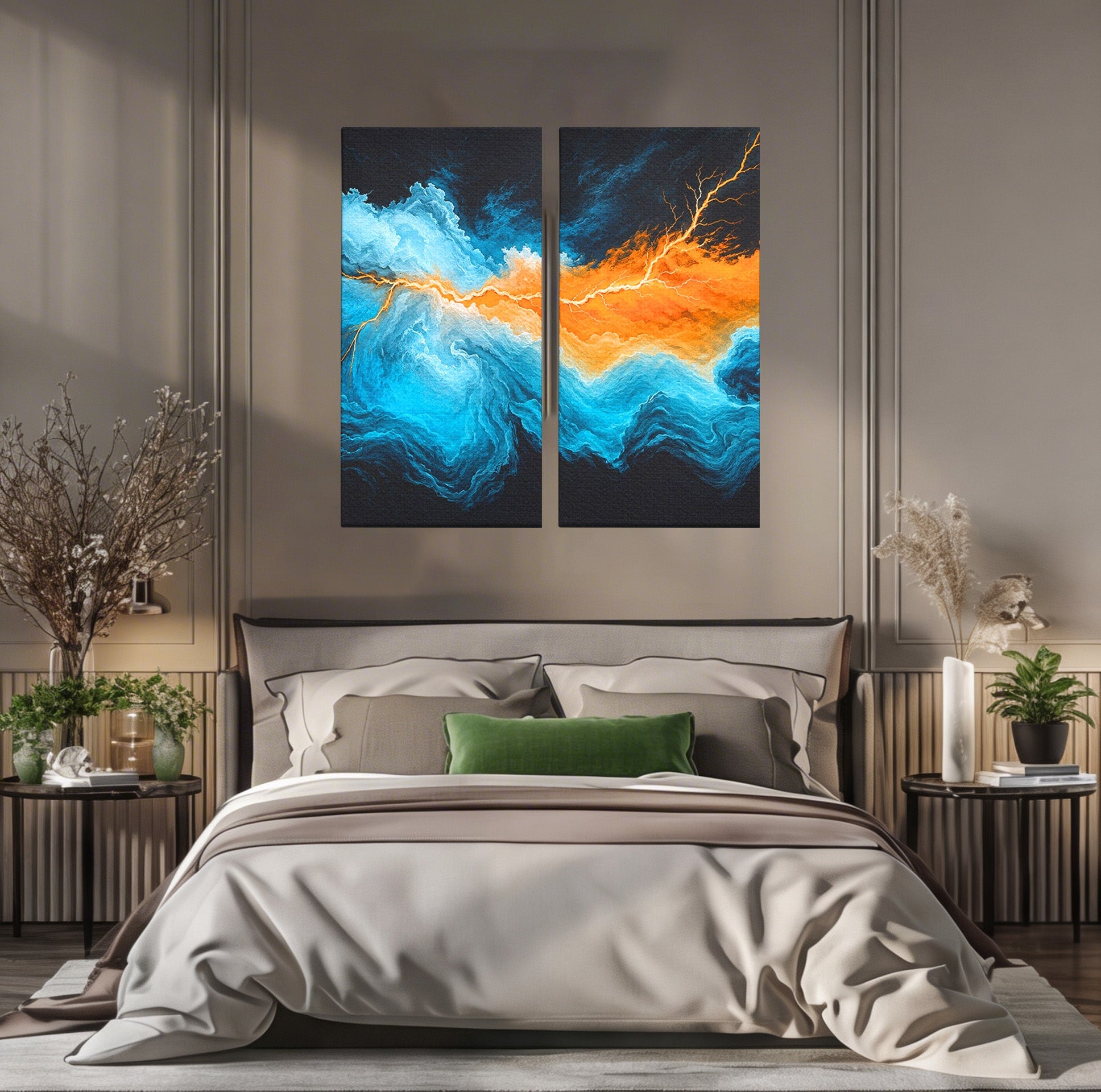 Set 2 Tablouri Canvas Premium LuxCanva® C2-1350, Furtuna Elementelor, Furtuna, Peisaj, Abstract, Living, Dramatic, Culori Vibrante