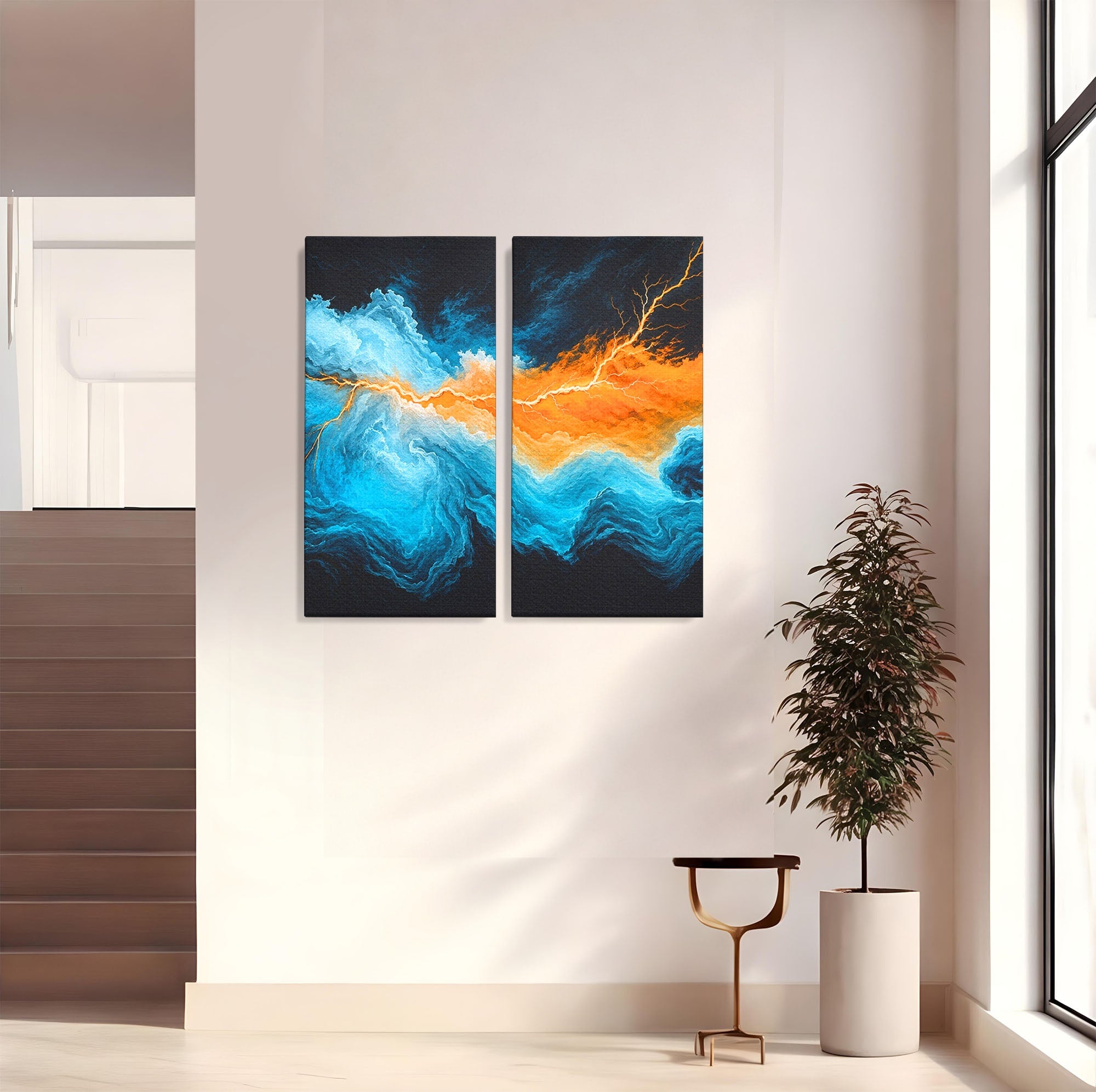 Set 2 Tablouri Canvas Premium LuxCanva® C2-1350, Furtuna Elementelor, Furtuna, Peisaj, Abstract, Living, Dramatic, Culori Vibrante