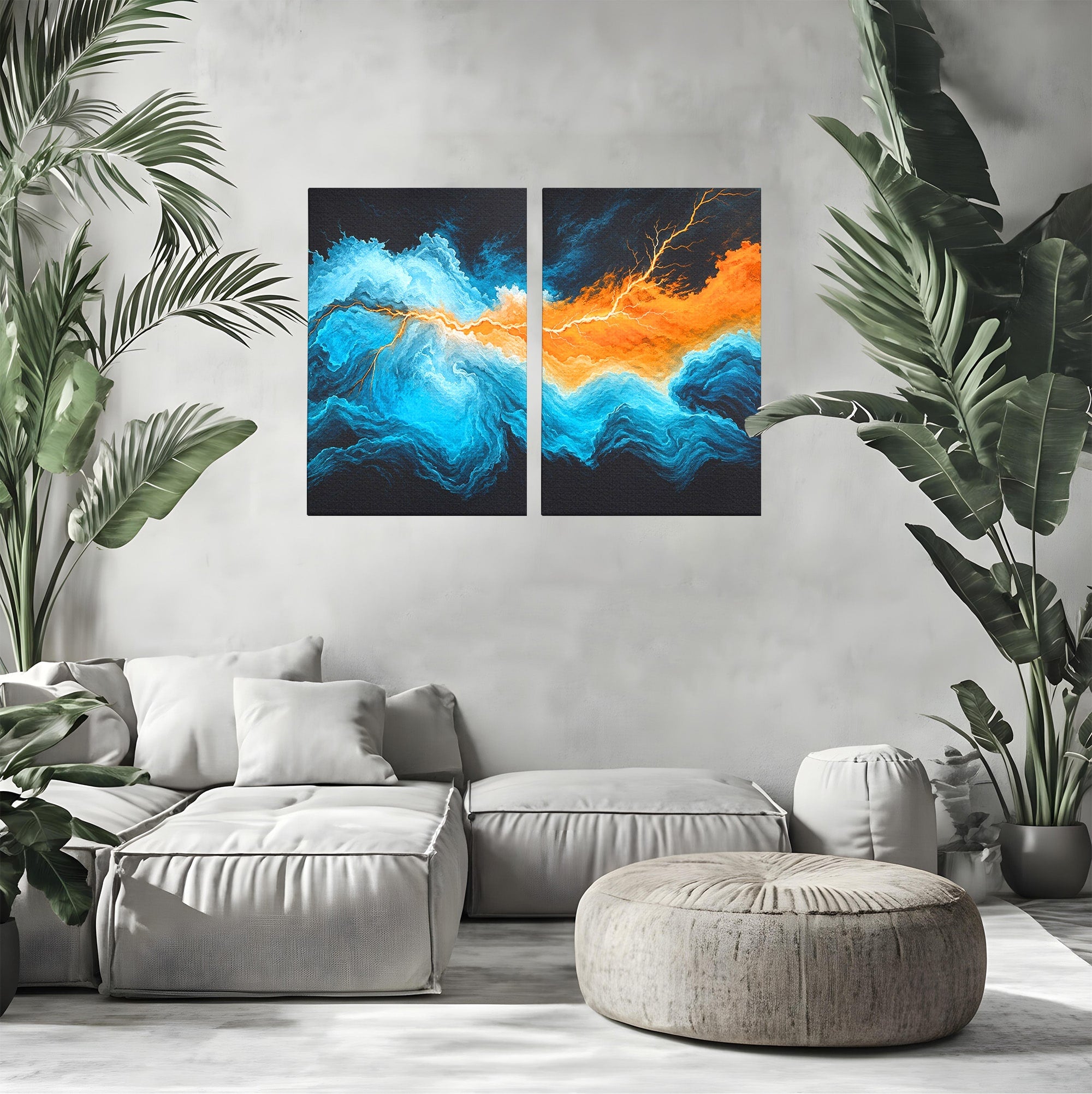 Set 2 Tablouri Canvas Premium LuxCanva® C2-1350, Furtuna Elementelor, Furtuna, Peisaj, Abstract, Living, Dramatic, Culori Vibrante