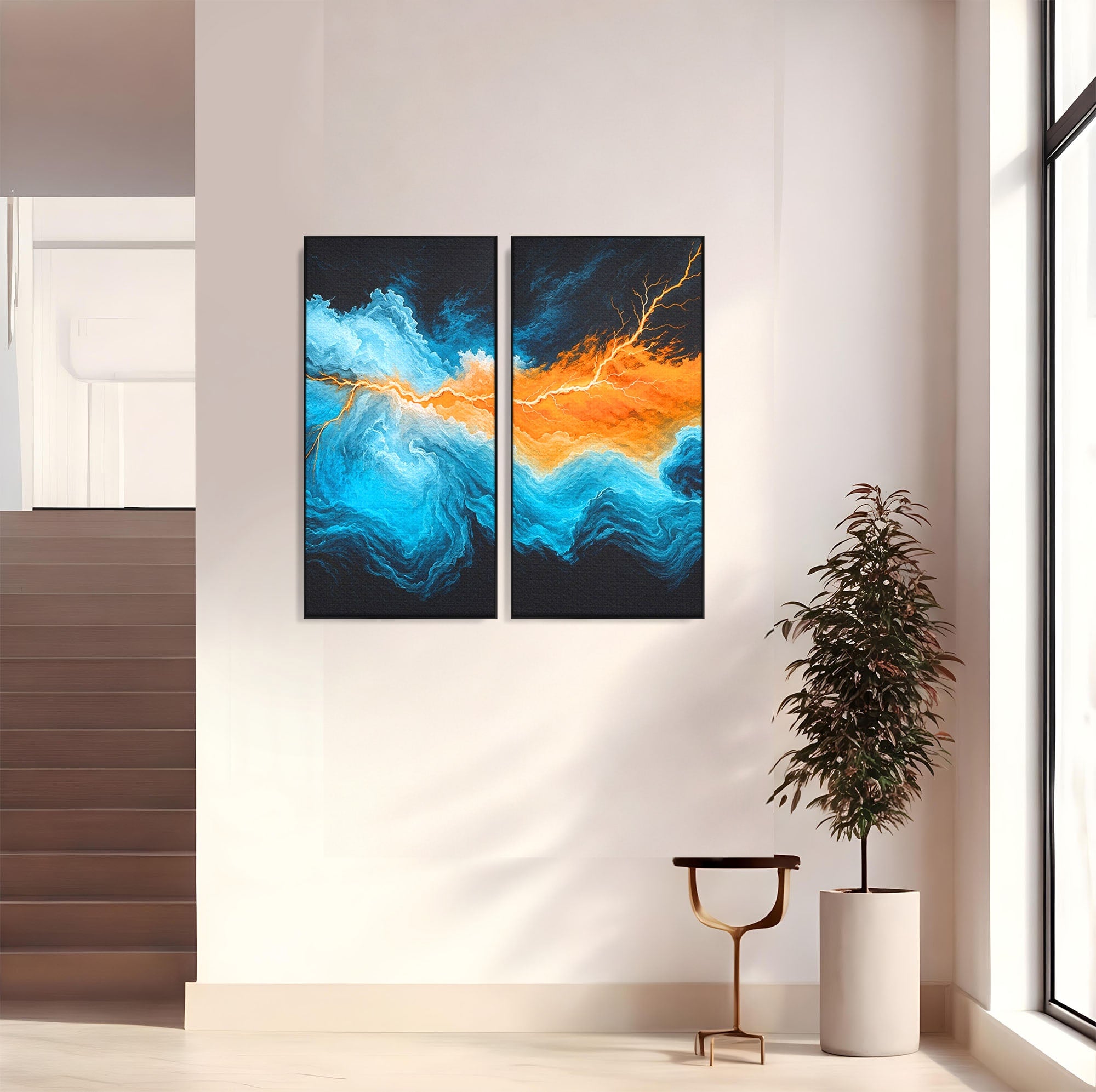 Set 2 Tablouri Canvas Premium LuxCanva® C2-1350, Furtuna Elementelor, Furtuna, Peisaj, Abstract, Living, Dramatic, Culori Vibrante