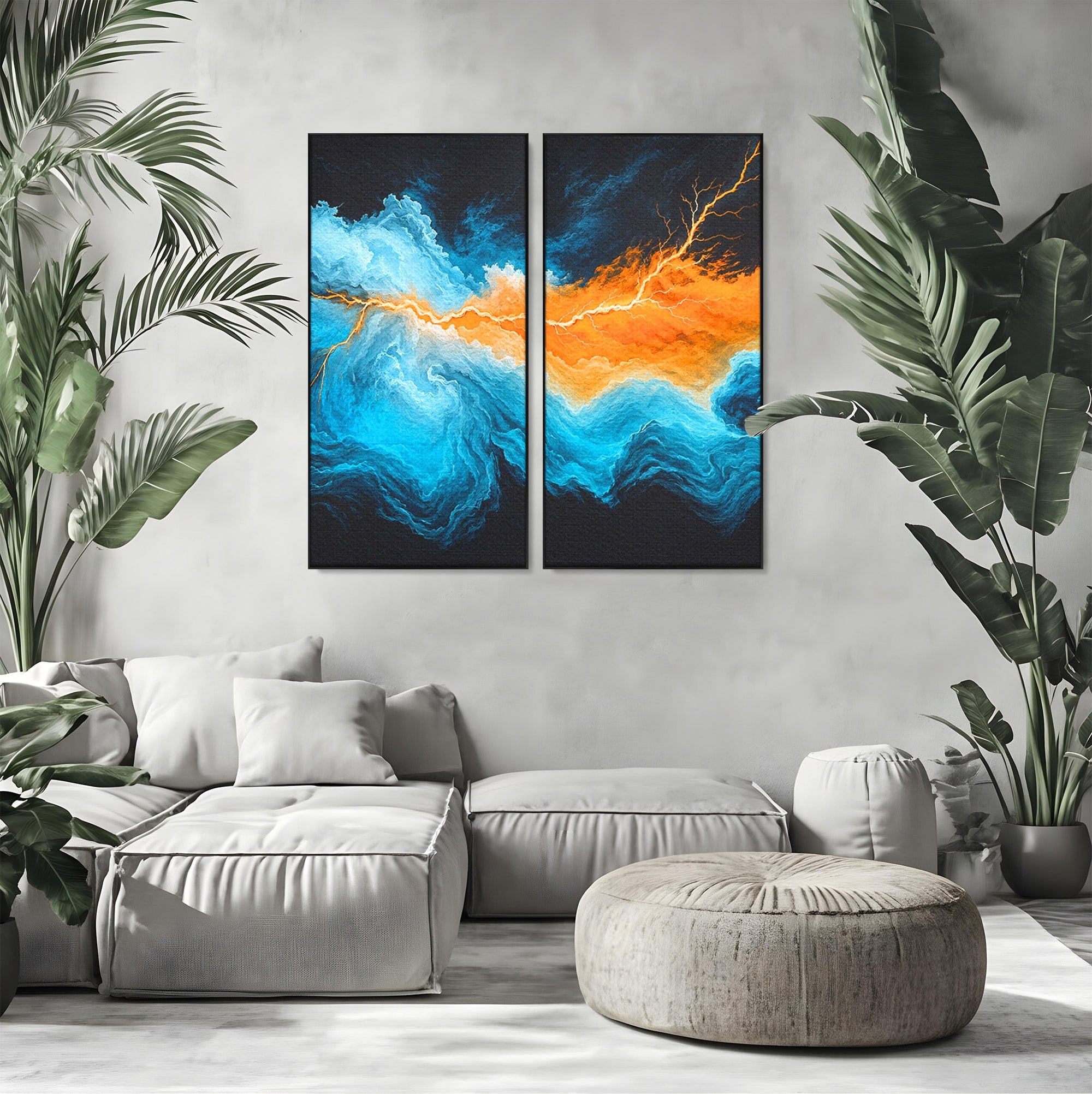 Set 2 Tablouri Canvas Premium LuxCanva® C2-1350, Furtuna Elementelor, Furtuna, Peisaj, Abstract, Living, Dramatic, Culori Vibrante