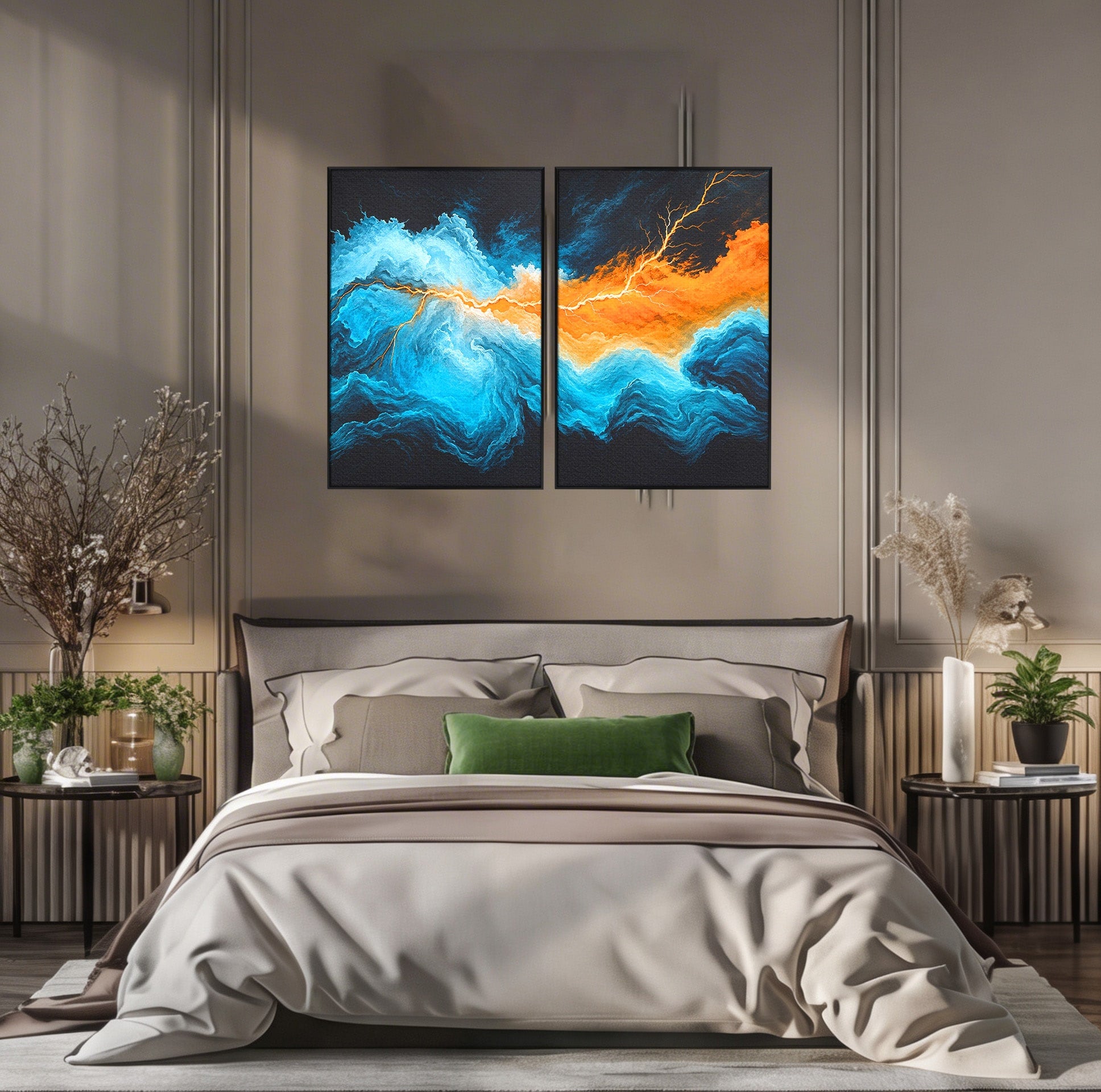 Set 2 Tablouri Canvas Premium LuxCanva® C2-1350, Furtuna Elementelor, Furtuna, Peisaj, Abstract, Living, Dramatic, Culori Vibrante