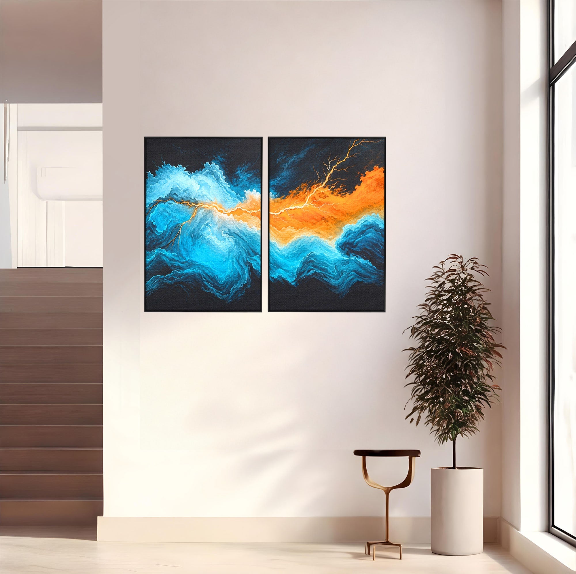 Set 2 Tablouri Canvas Premium LuxCanva® C2-1350, Furtuna Elementelor, Furtuna, Peisaj, Abstract, Living, Dramatic, Culori Vibrante