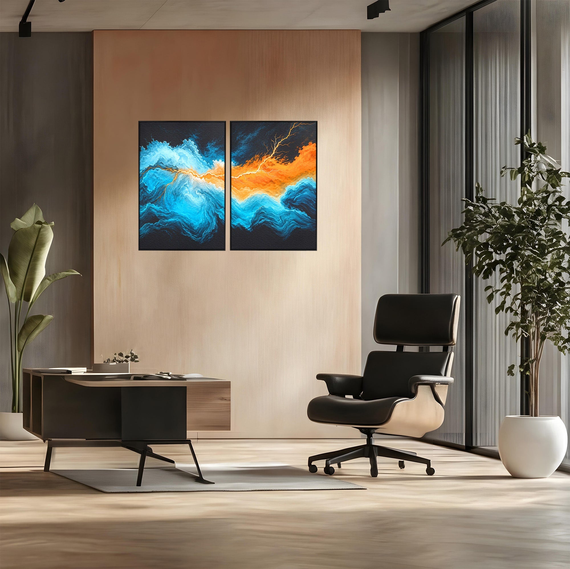Set 2 Tablouri Canvas Premium LuxCanva® C2-1350, Furtuna Elementelor, Furtuna, Peisaj, Abstract, Living, Dramatic, Culori Vibrante