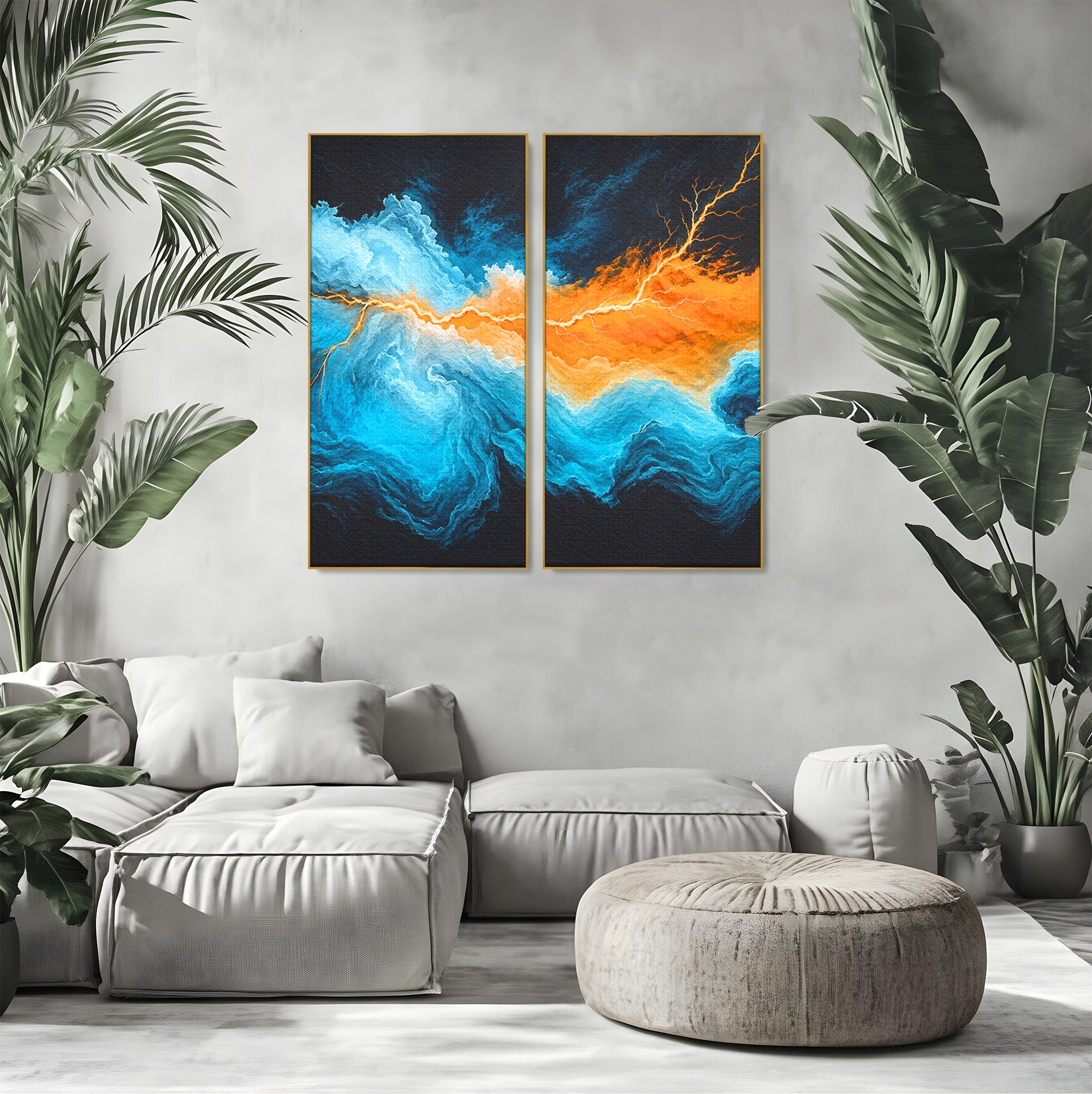 Set 2 Tablouri Canvas Premium LuxCanva® C2-1350, Furtuna Elementelor, Furtuna, Peisaj, Abstract, Living, Dramatic, Culori Vibrante