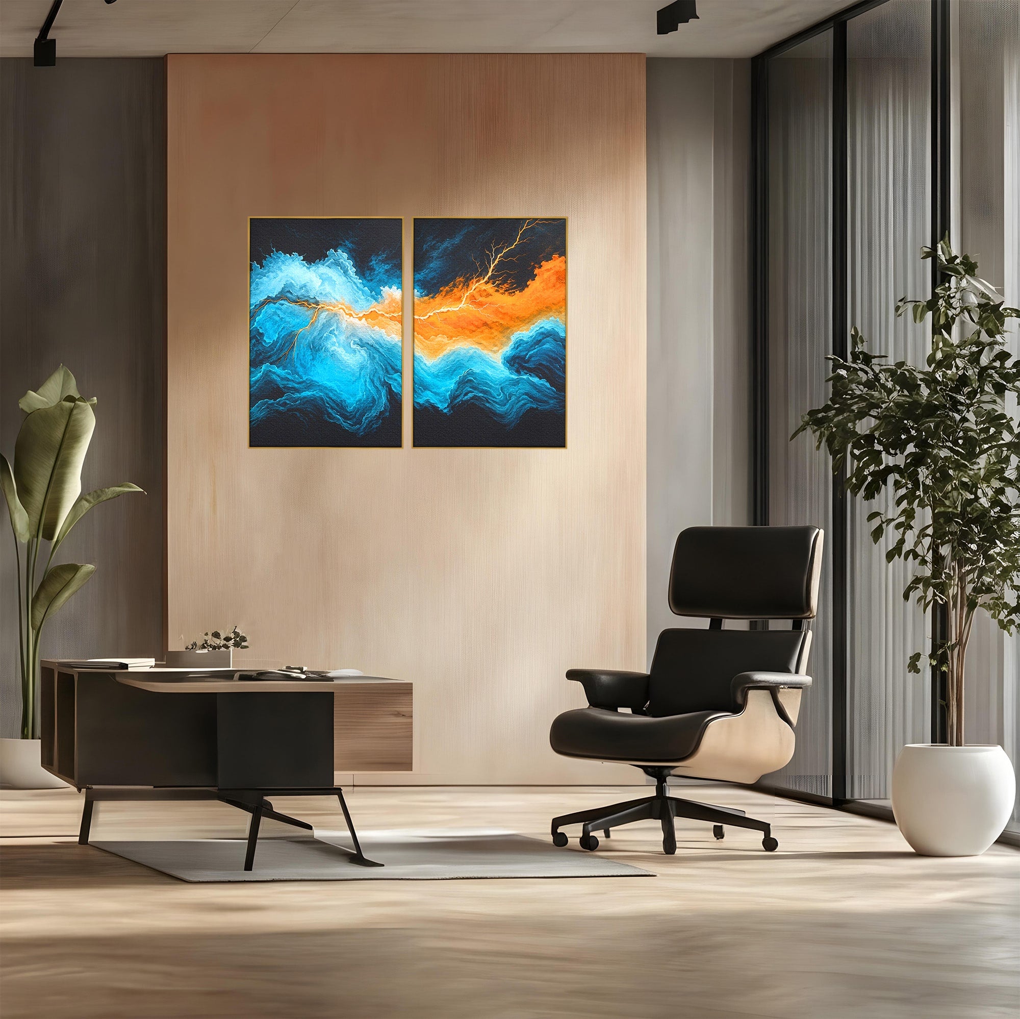 Set 2 Tablouri Canvas Premium LuxCanva® C2-1350, Furtuna Elementelor, Furtuna, Peisaj, Abstract, Living, Dramatic, Culori Vibrante