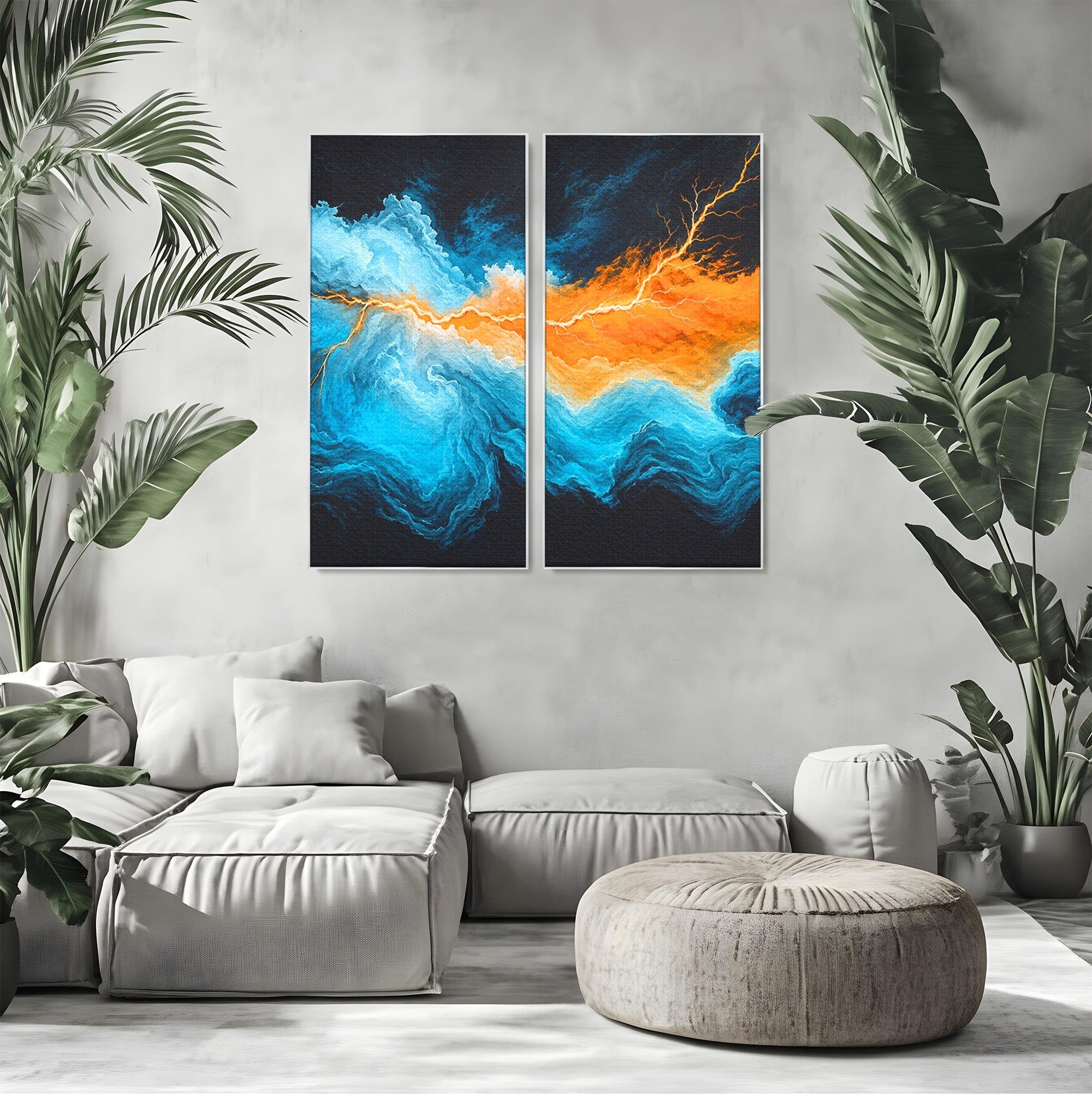 Set 2 Tablouri Canvas Premium LuxCanva® C2-1350, Furtuna Elementelor, Furtuna, Peisaj, Abstract, Living, Dramatic, Culori Vibrante