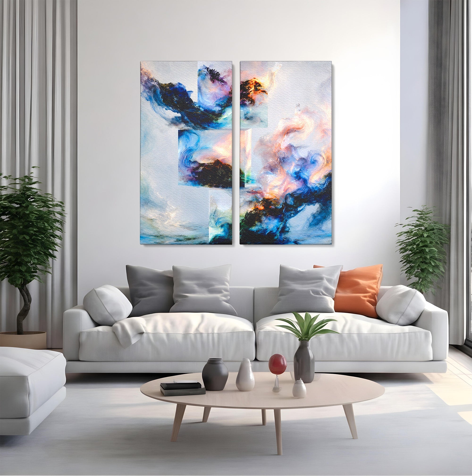 Set 2 Tablouri Canvas Premium LuxCanva® C2-1351, Vortex Abstract, Abstract, Vortex, Modern, Living, Dormitor, Culori Vibrante