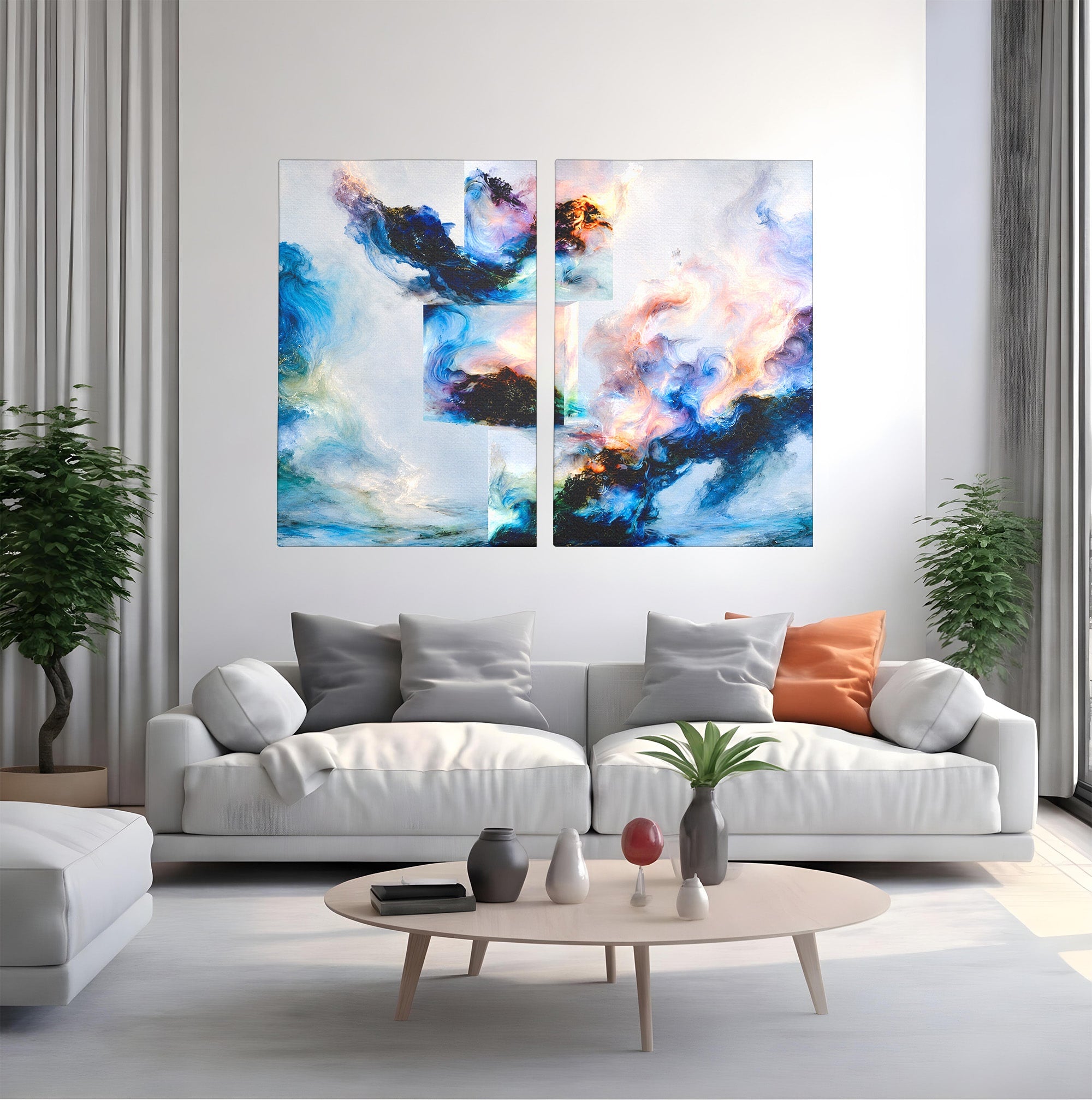 Set 2 Tablouri Canvas Premium LuxCanva® C2-1351, Vortex Abstract, Abstract, Vortex, Modern, Living, Dormitor, Culori Vibrante