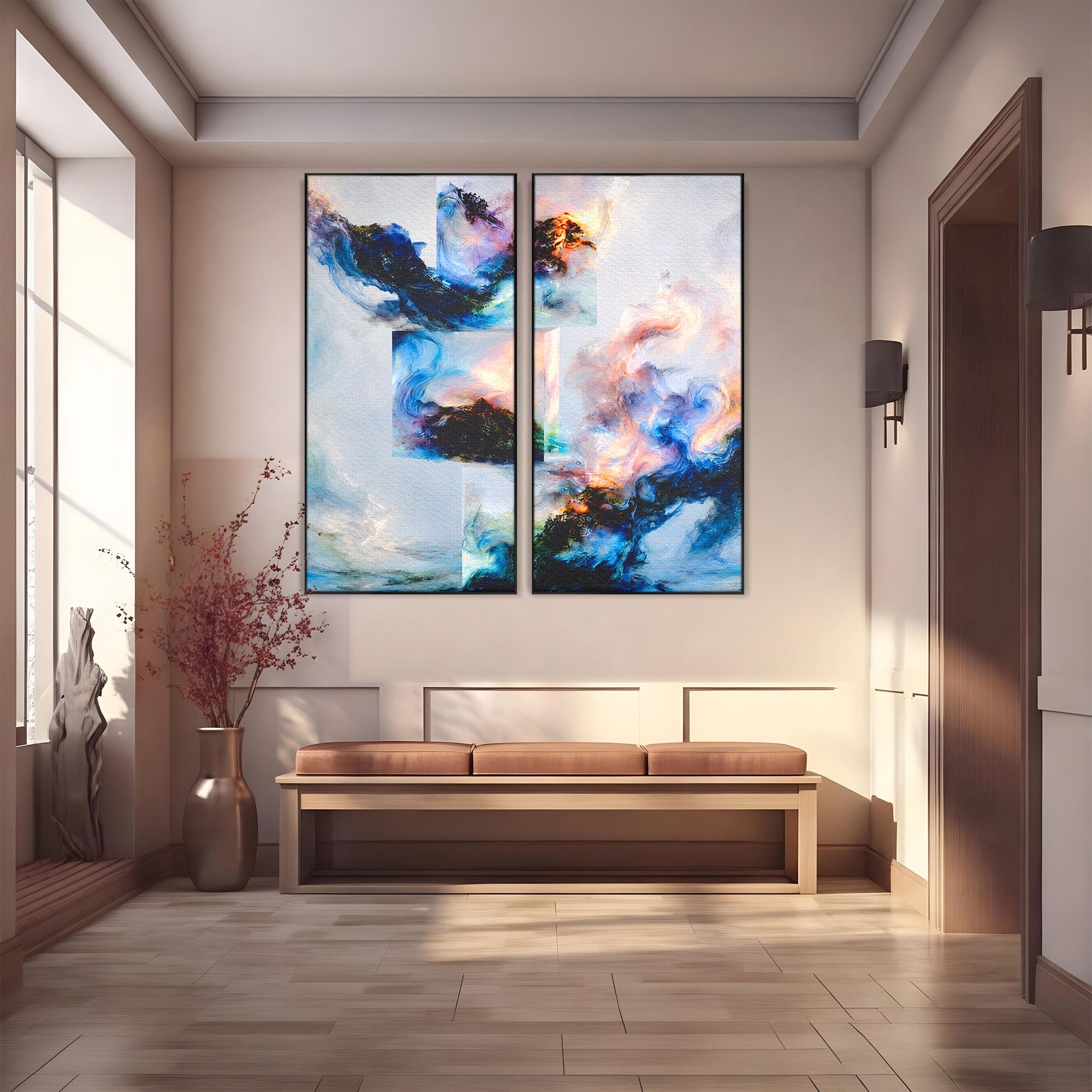 Set 2 Tablouri Canvas Premium LuxCanva® C2-1351, Vortex Abstract, Abstract, Vortex, Modern, Living, Dormitor, Culori Vibrante