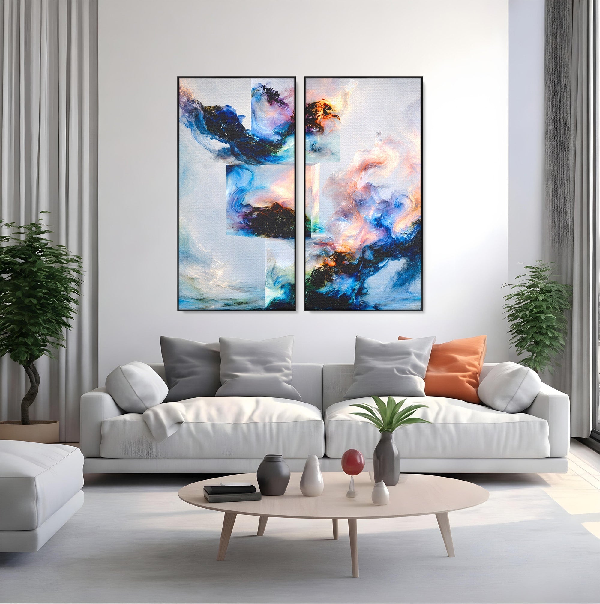 Set 2 Tablouri Canvas Premium LuxCanva® C2-1351, Vortex Abstract, Abstract, Vortex, Modern, Living, Dormitor, Culori Vibrante